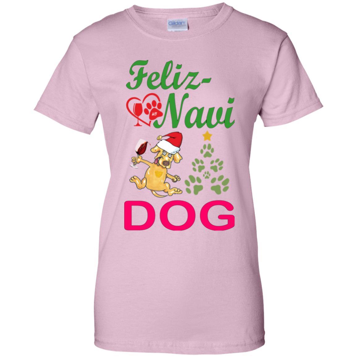 Feliz Navidad Dog Lovers 100% Cotton T-Shirt - Green & Red Holiday Christmas Gift for Women | Casual Wear, Party Outfit, Festive Apparel