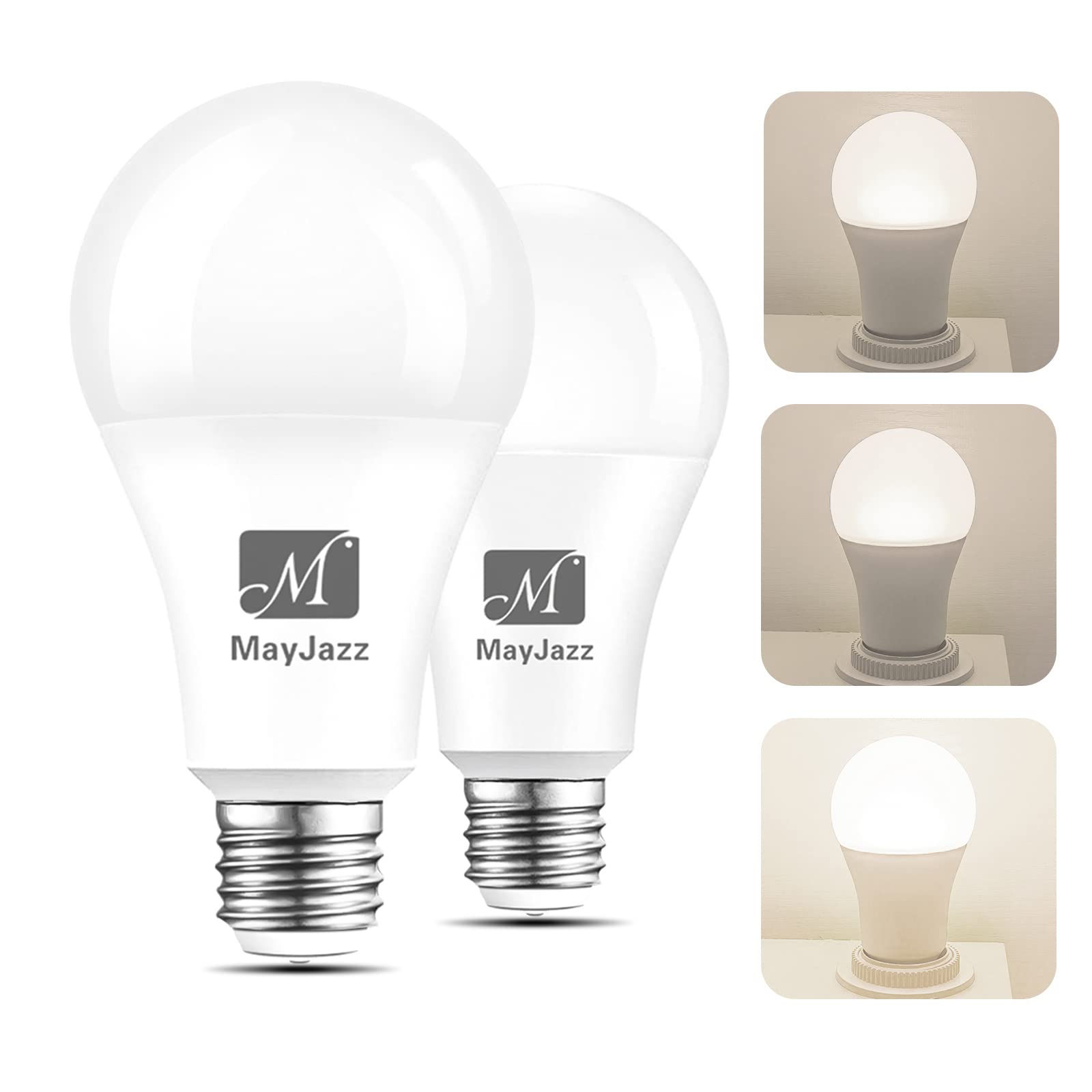3-Way LED Light Bulbs 5000K Daylight, 50/100/150 Watt Equivalent, A21 E26 Base, Energy Saving Bright White Bulbs (2 Pack) - Perfect for Home, Office, and Workshop Lighting