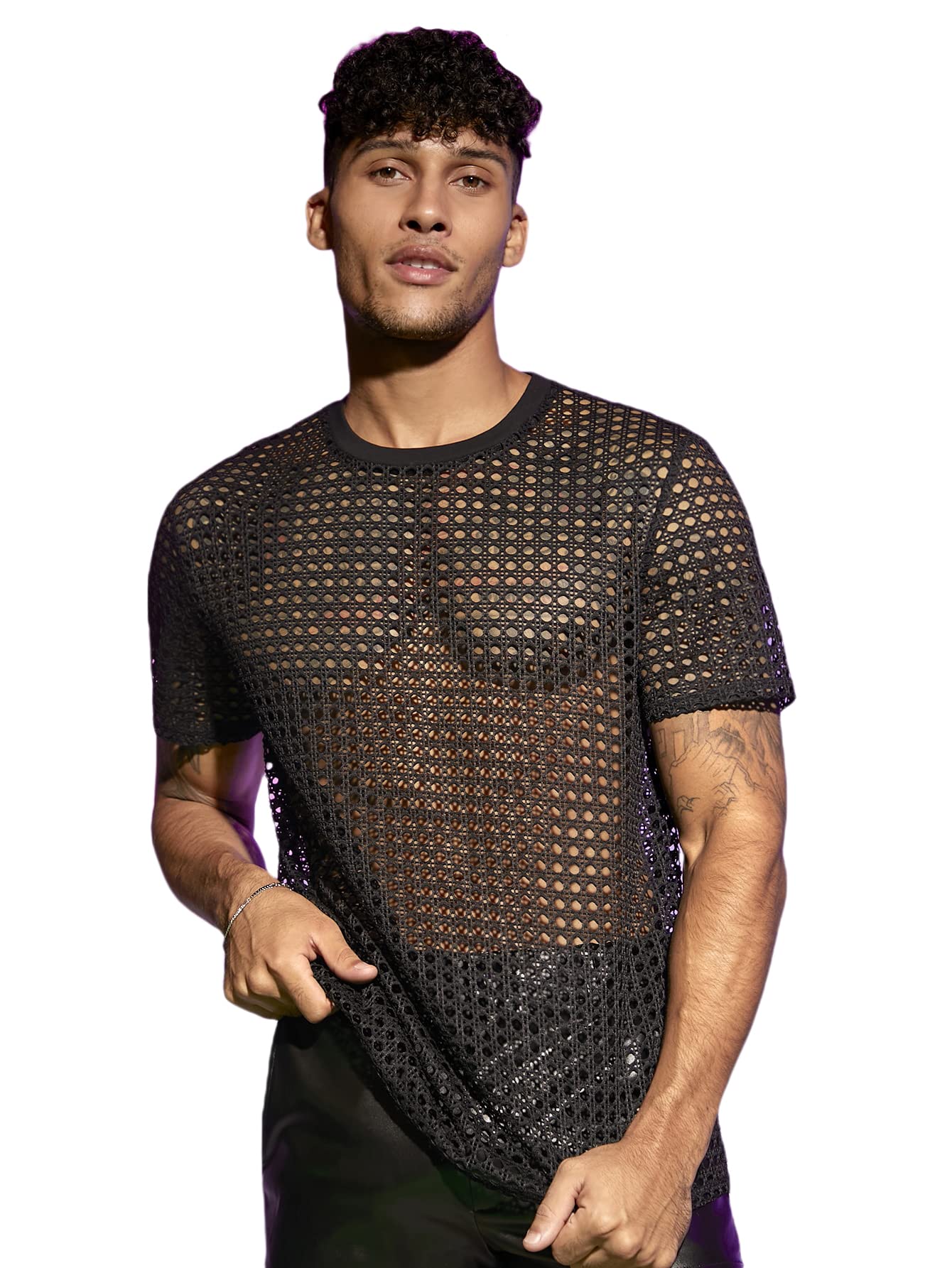 Milumia Men's Casual Sheer Mesh T-Shirt - Breathable Short Sleeve Crewneck Color Block Tee for Summer Outdoor Activities, Gym Workouts & Streetwear Fashion