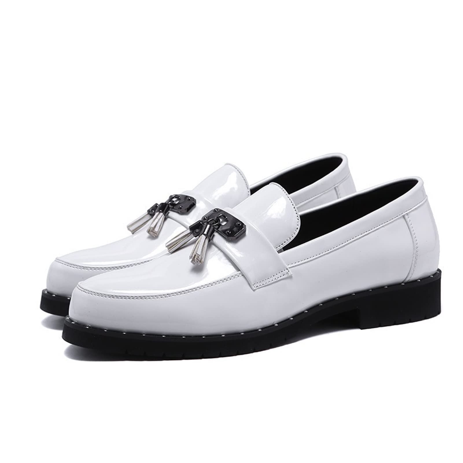 Men's White Patent PU Tassel Loafers - Fashionable Dress Shoes for Men - Perfect for Weddings, Parties & Formal Events