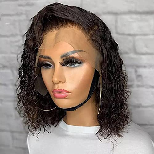 Brazilian Virgin Hair Short Bob Curly Human Hair Lace Front Wig with Baby Hair - 10 Inch Full Lace Wig for Black Women (Natural Color) | Perfect for Daily Wear, Cosplay & Special Occasions