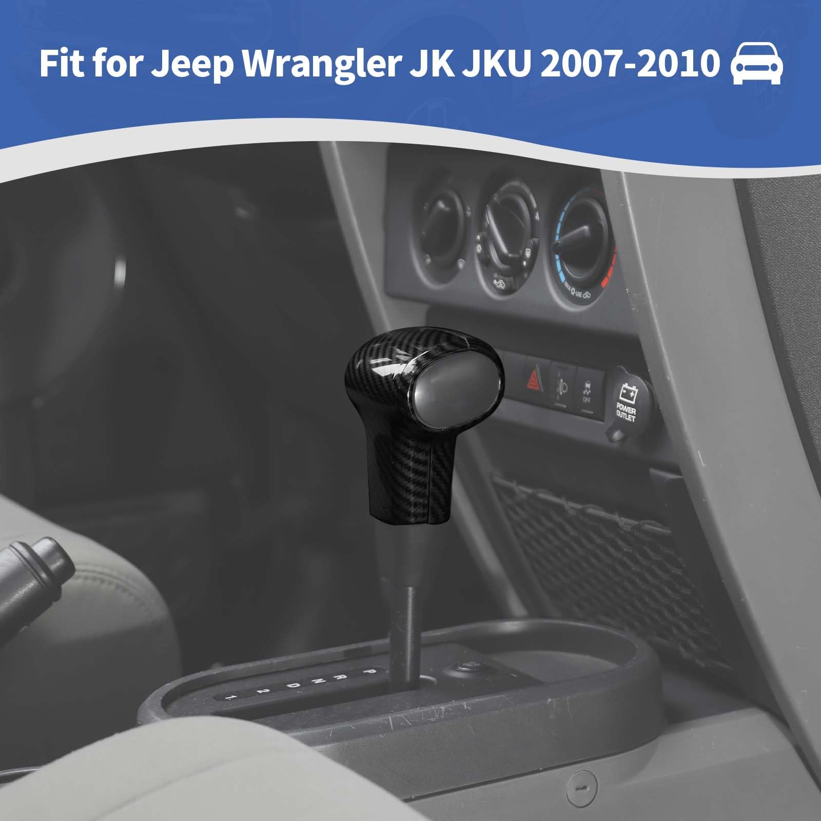 RT-TCZ Carbon Fiber Gear Shift Knob Cover for Jeep Wrangler JK & JKU (2007-2010) - 2-Pack Black Interior Accessories - Perfect for Off-Roading & Daily Driving
