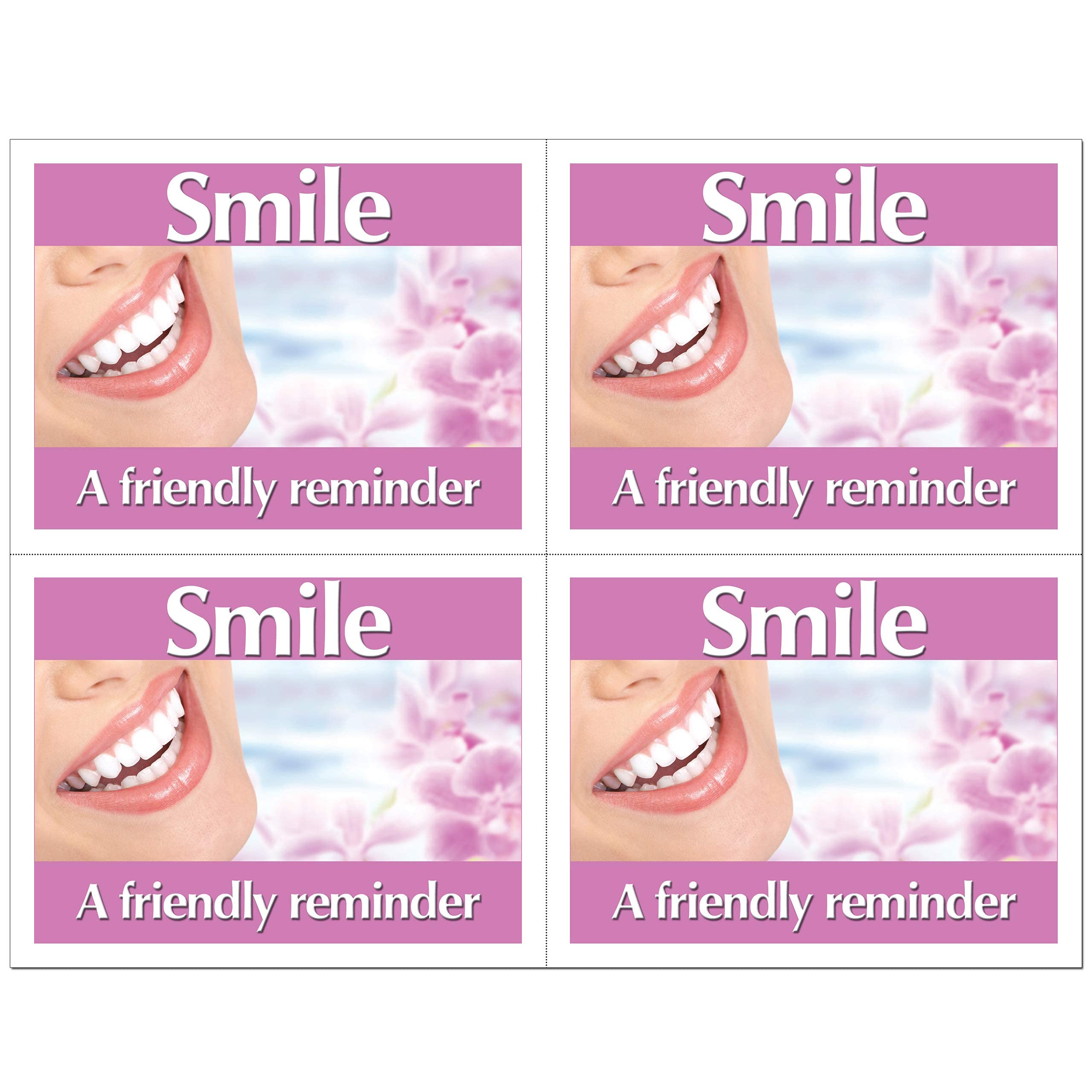 Customizable Dental Laser Appointment Reminder Postcards - 4 Micro Perforated Cards per Sheet (4.25