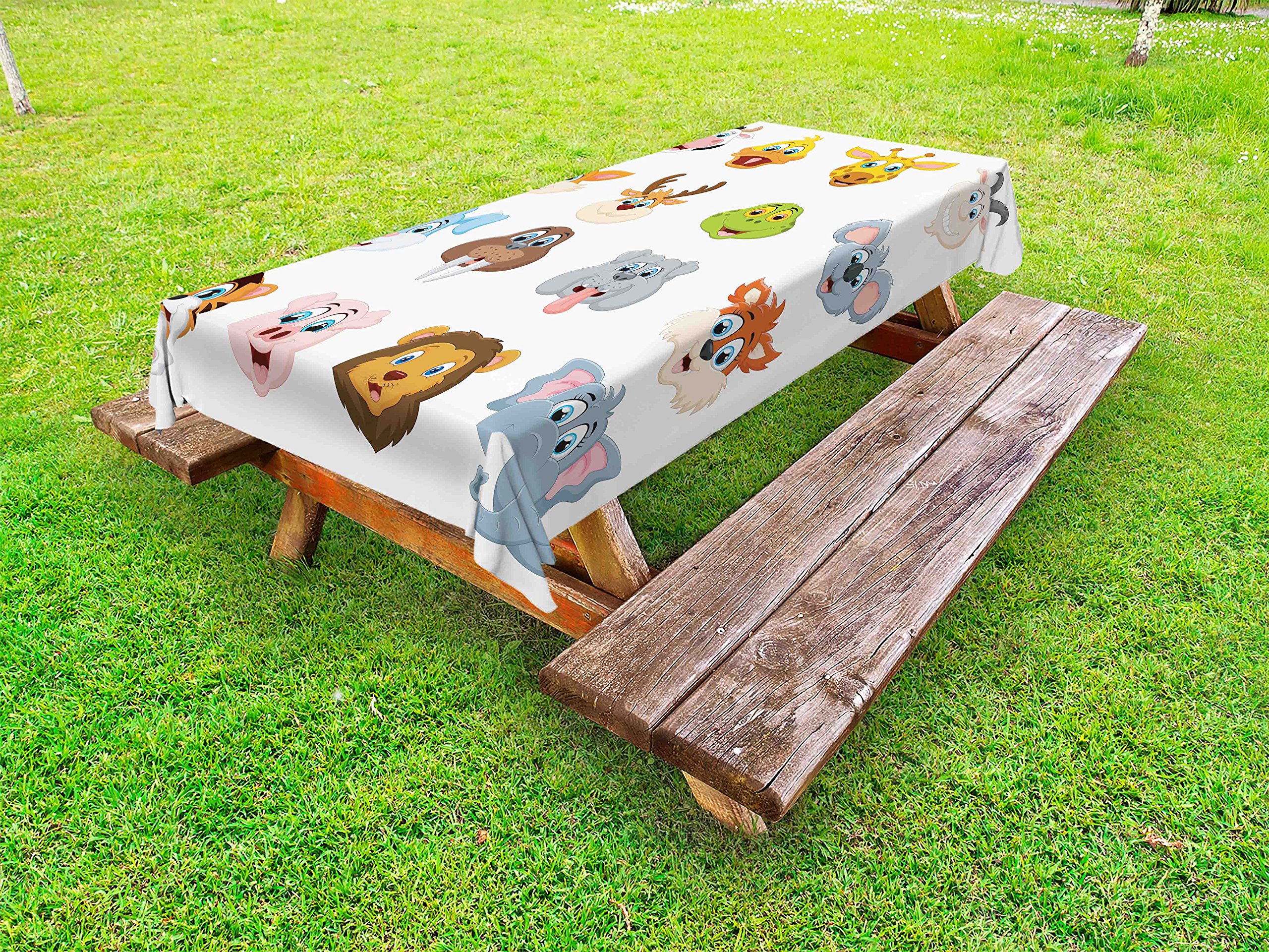 Ambesonne Cartoon Animal Tablecloth - Funny Koala Fox Design, Washable Picnic Table Cover 58x104 Inches for Outdoor Dining, BBQ, Garden Party & Picnic Decor