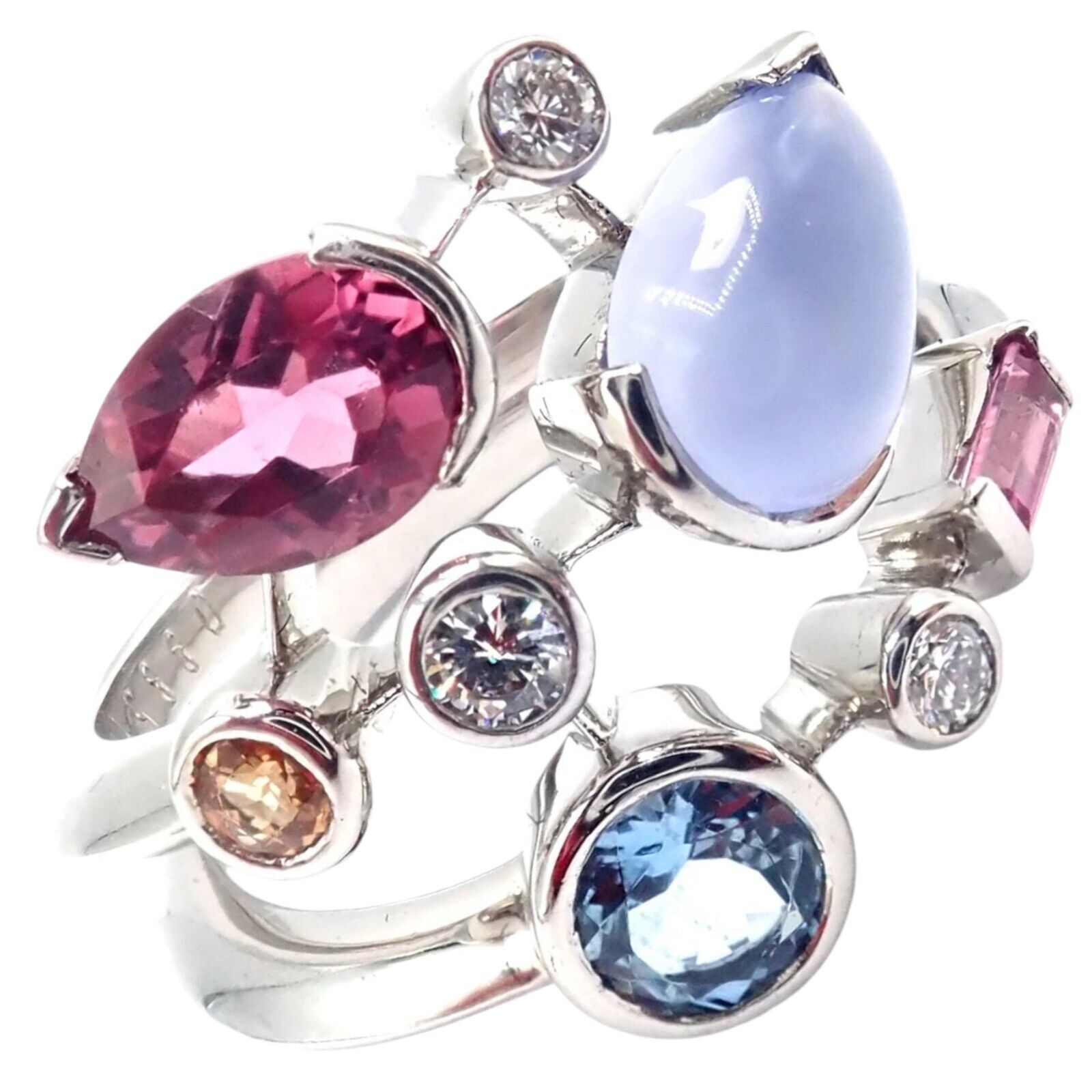 Authentic Cartier Meli Melo Platinum Ring with Chalcedony, Tourmaline, Garnet & Diamonds | Luxury Jewelry for Weddings, Anniversaries & Special Occasions