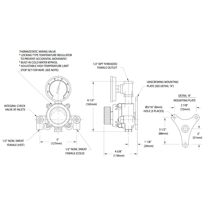 Guardian G3600LF Lead-Free Water Tempering Valve - 6 GPM Capacity for Safe & Efficient Temperature Control in Homes, Commercial Buildings & Plumbing Systems