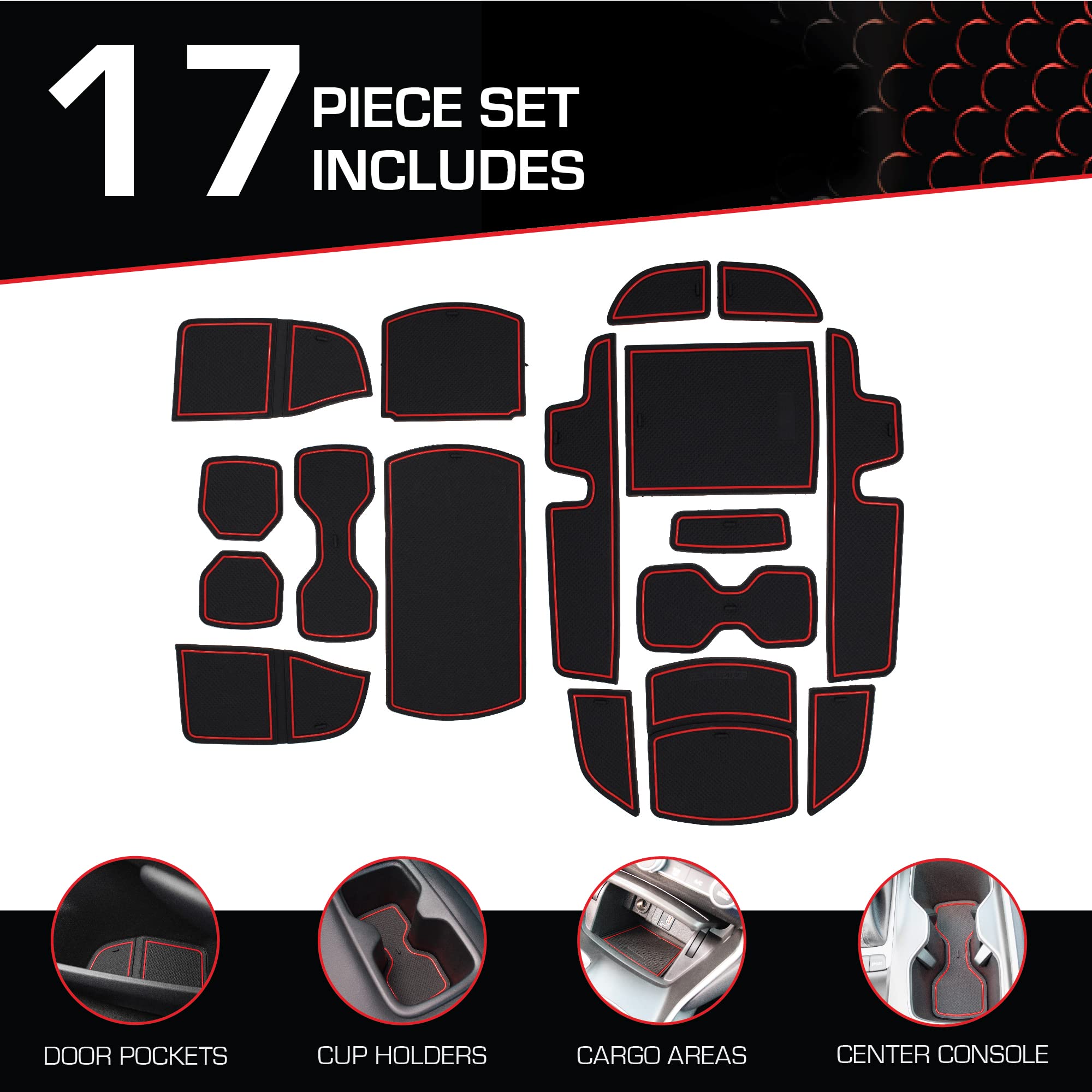 Premium Non-Slip Cup Holder Inserts & Interior Liners for Honda Accord 2018-2022 - 17pc Custom Fit Set with Anti-Dust Red Trim | Perfect for Road Trips, Daily Commute & Car Organization