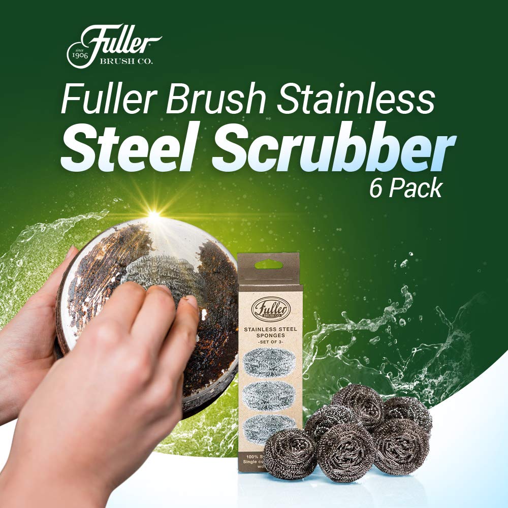 Premium Fuller Brush Stainless Steel Scouring Sponges - 2 Pack (6 Sponges Total) - Heavy Duty Cleaning for Pots, Pans & Kitchenware - Dishwashing & Household Cleaning Essentials