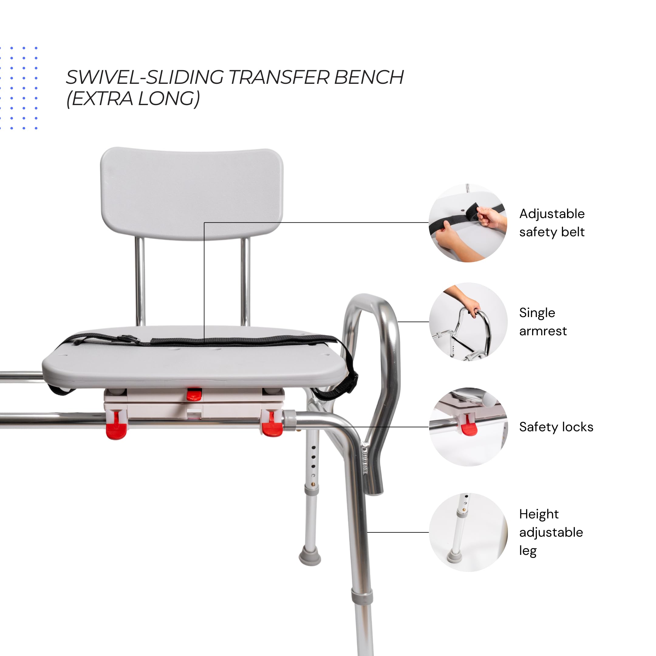 Eagle Health Supplies Heavy-Duty Swivel Sliding Shower Chair & Bathtub Transfer Bench - 350 lb Capacity, Adjustable Height, Non-Slip Feet - Safe Shower Seat for Elderly, Disabled & Handicap - Perfect for Bathroom Safety, Post-Surgery Recovery & Mobility Assistance