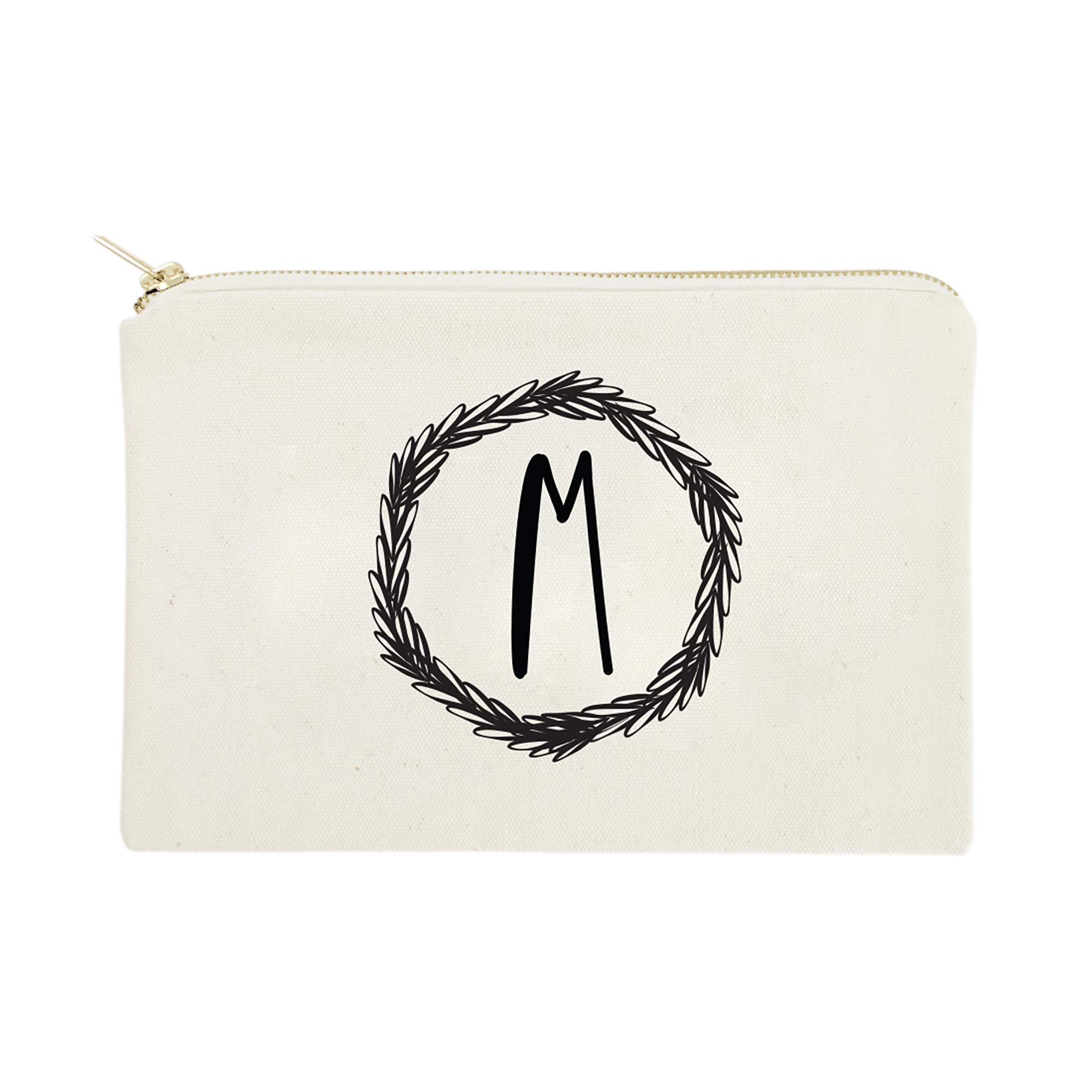 Personalized Monogram Initial M Cosmetic Bag - Cotton & Canvas Travel Makeup Pouch for Women | Perfect for Travel, Gym & Everyday Use