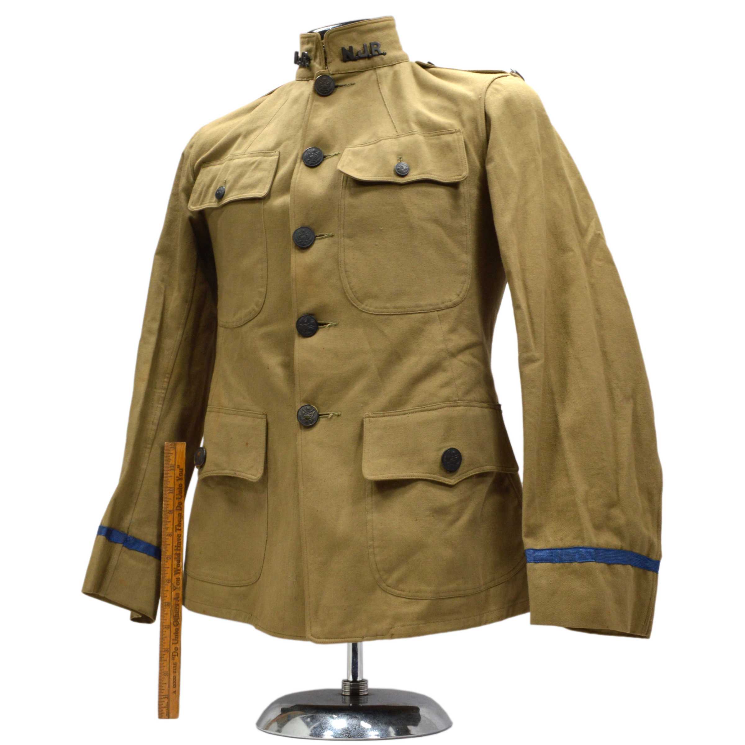 Vintage WWI Era N.J.R. Infantry Lieutenant Blouse - Blue Stripes Military Uniform Jacket for Reenactment, Collecting & Historical Displays