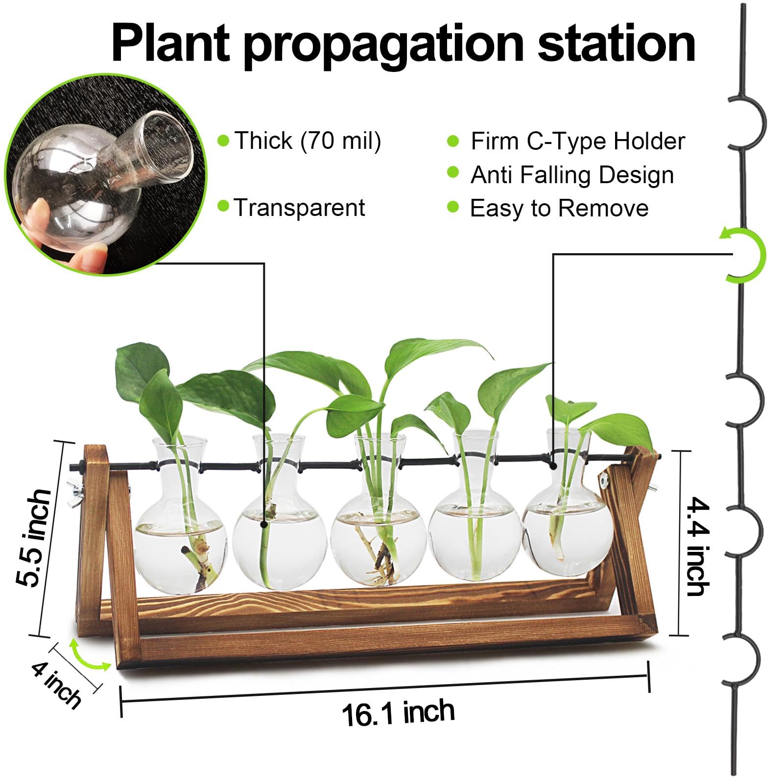 Plant Propagation Station - 5 Bulb Glass Vases for Water Rooting Plants | Unique Gardening Gifts for Women, Plant Lovers, Mom & Best Friend | Perfect for Home Decor, Indoor Gardening & Gift Giving