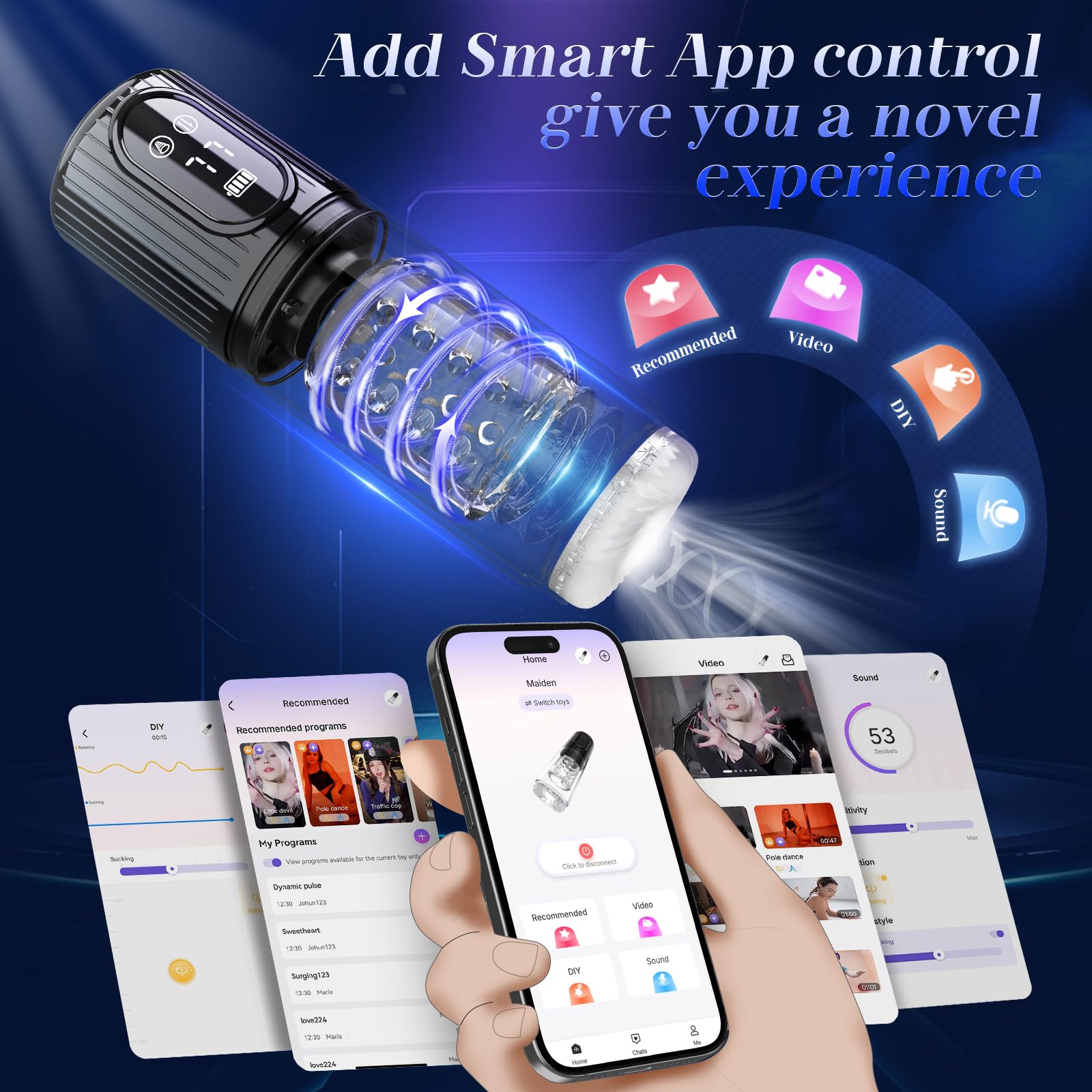 Premium Male Masturbator Penis Pump with 7 Thrusting & 7 Rotating Modes, 5 Suction Levels - APP & LCD Remote Control for Enhanced Pleasure - Ideal for Solo Play, Couples Fun & Discreet Use at Home or Travel