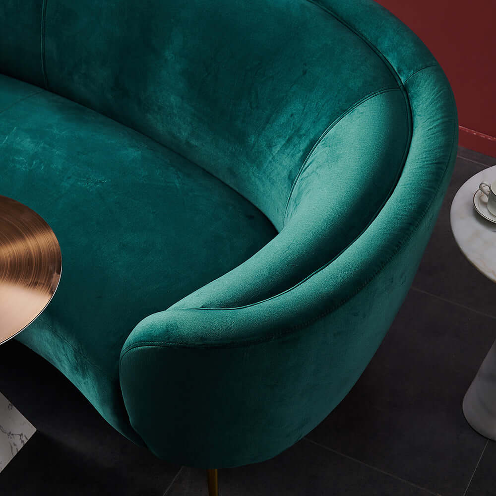 Modern Deep Green Velvet Sofa with Metal Legs - Luxurious Mid-Century Living Room Furniture for Home Decor & Relaxation