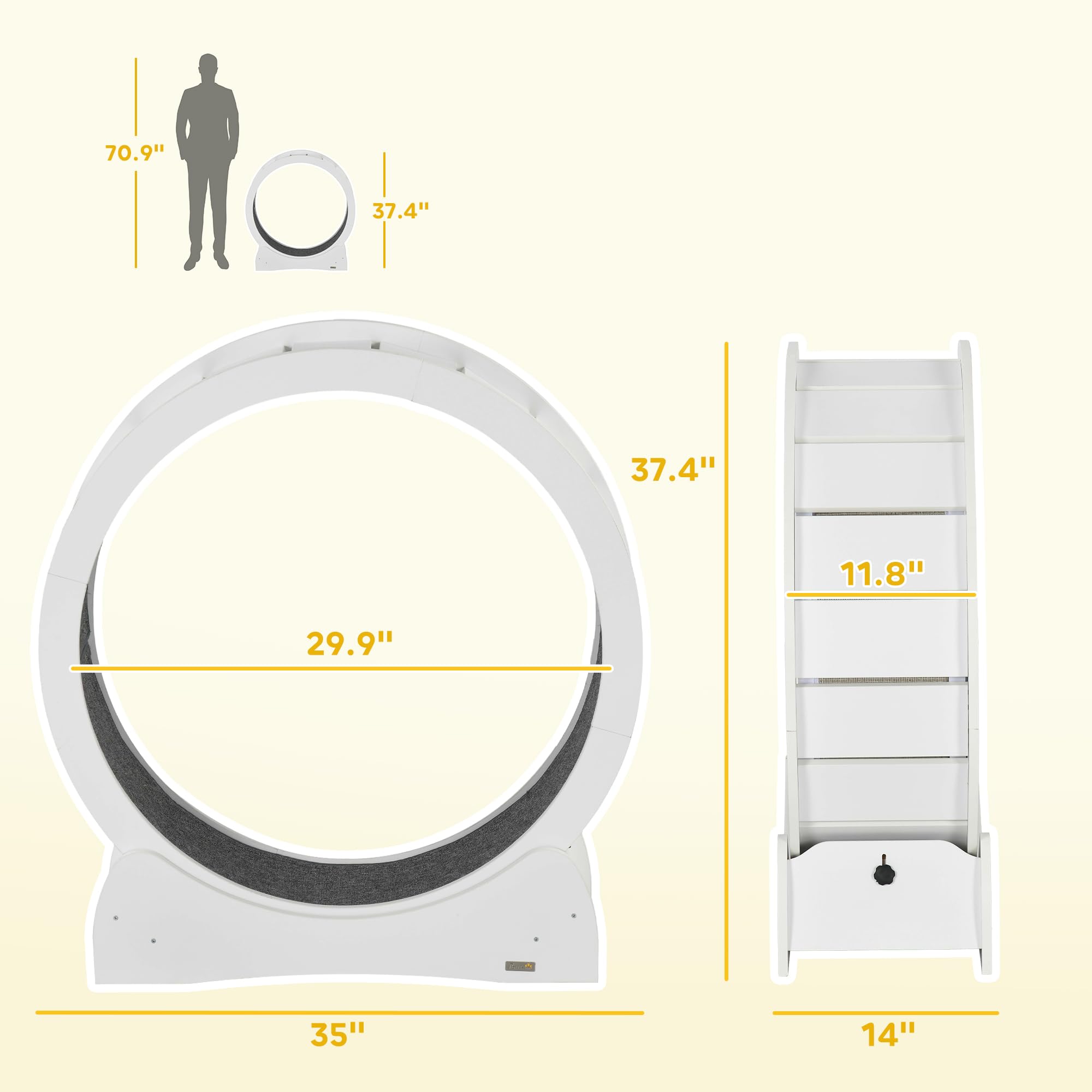 PawHut 30 Inch Cat Exercise Wheel - Indoor Cat Treadmill with Brake for Fitness & Health, White | Perfect for Small Spaces & Active Cats Playtime