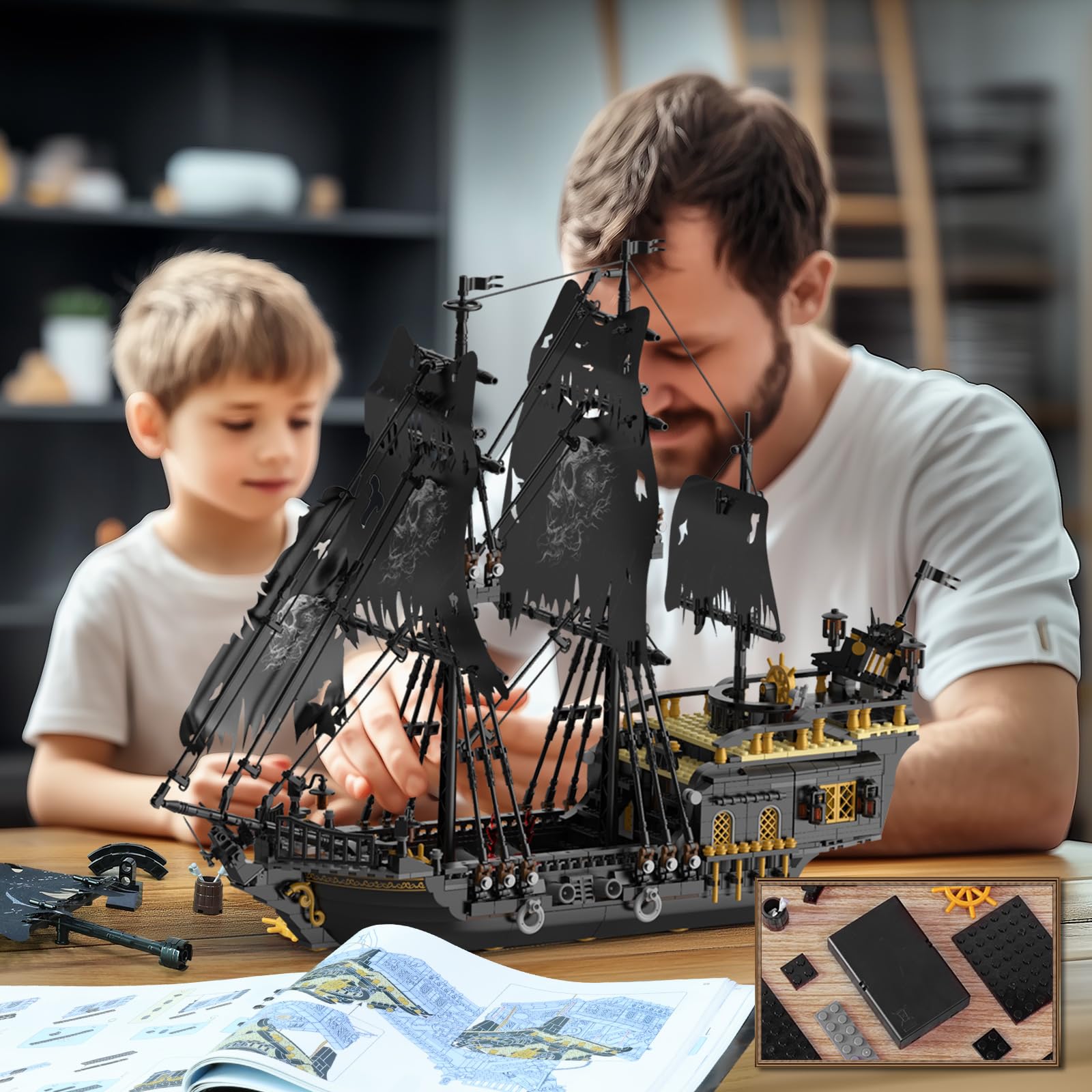 **Pirate Ship Building Set with LED Lights - Black Pearl Model Sailboat Toy (1713 Pieces) - Creative DIY Home Decor for Adults & Teens 14+ - Perfect Gift for Easter, Christmas & Birthdays - Fun STEM Activity & Display Piece**