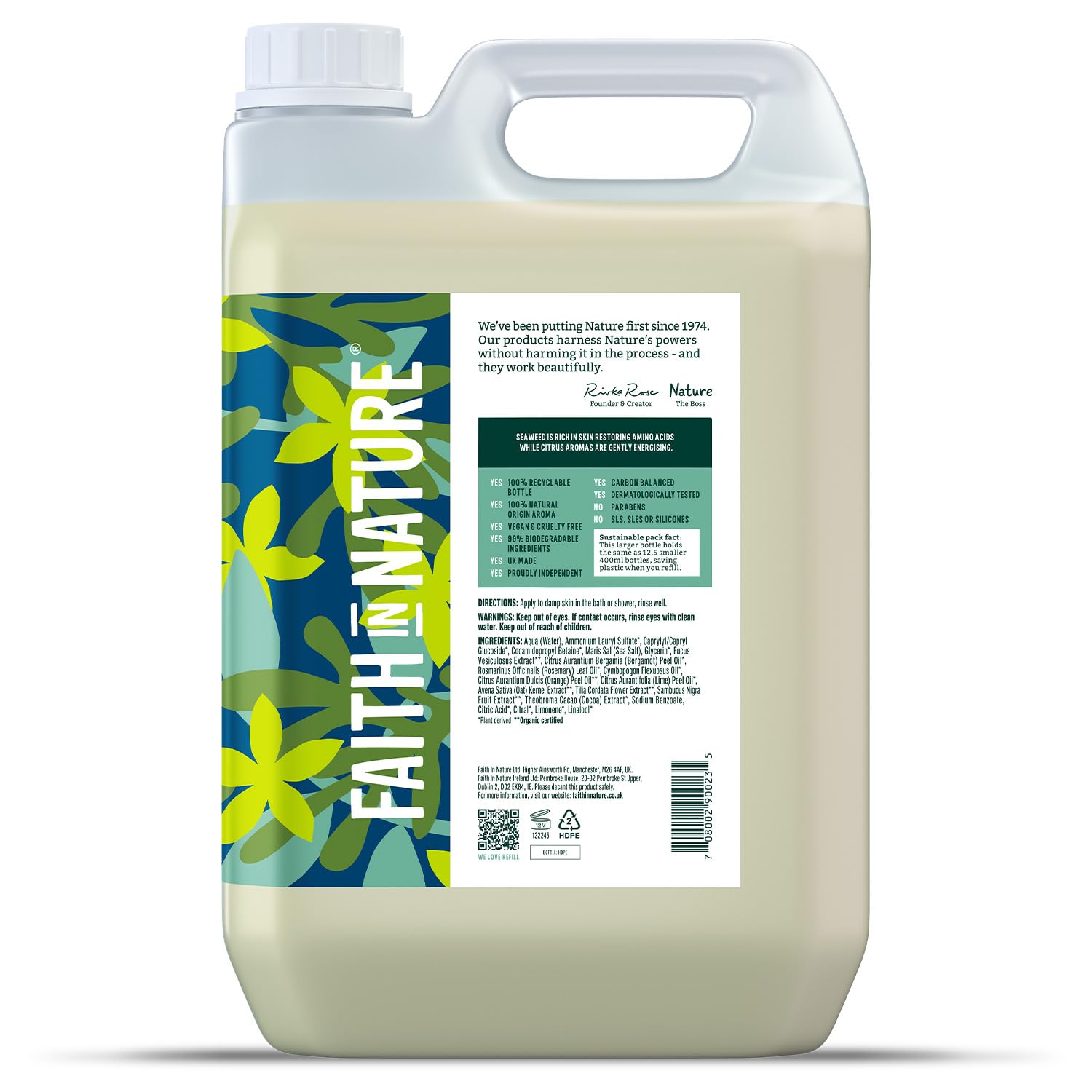 Faith In Nature Natural Seaweed & Citrus Body Wash - Vegan, Cruelty-Free, SLS & Paraben Free Restorative Shower Gel (5L Refill Pack) | Hydrating & Soothing for Dry Skin - Perfect for Daily Shower & Spa Relaxation