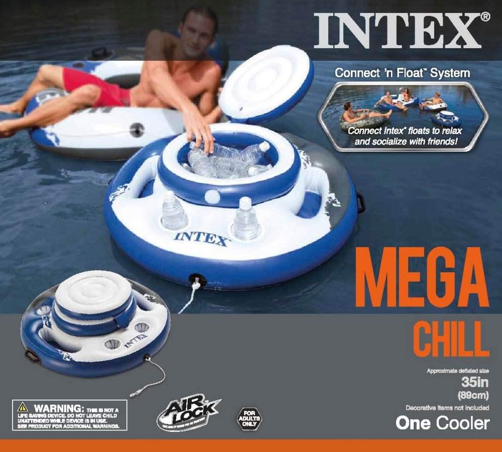 Intex Mega Chill Inflatable Floating Beverage Cooler - 24 Can Capacity (6 Pack) - Perfect for Pool Parties, Beach Trips & Summer BBQs