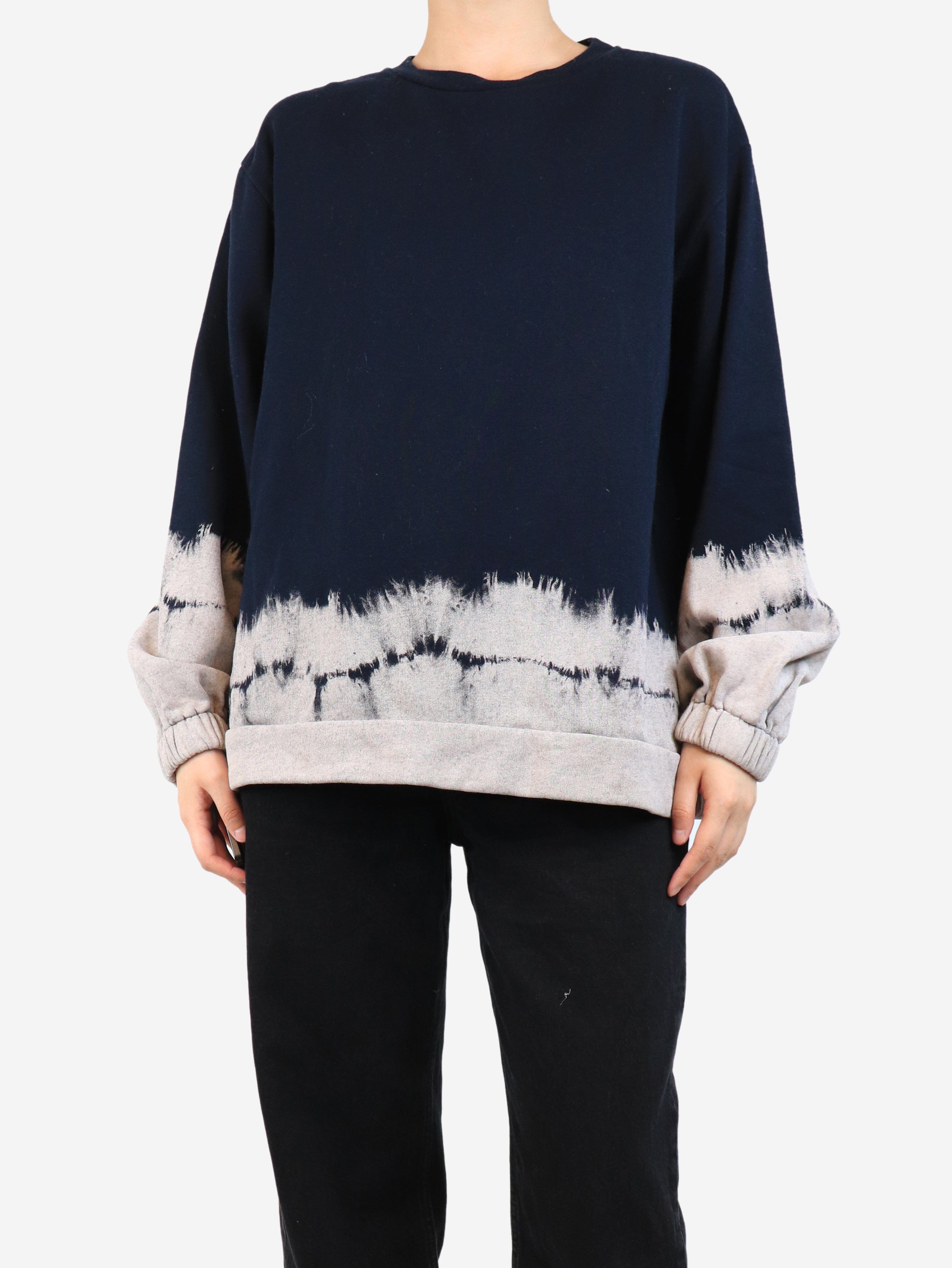 Blue and Beige Tie Dye Sweatshirt - Women's Size UK 10 (US 6) | Soft Cotton Pullover for Casual Wear, Street Style & Loungewear
