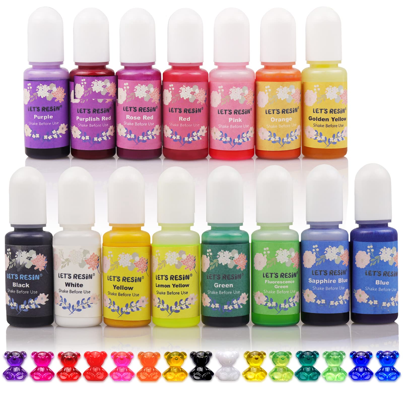LET'S RESIN Epoxy Resin Dye - 15 Color Translucent Epoxy Pigment Set (0.35oz Each) | Odorless Concentrated Liquid Resin Colorant for DIY Crafts, Jewelry Making, Resin Art & Mold Casting | Perfect for Home Decor, Keychains & Geode Art Projects