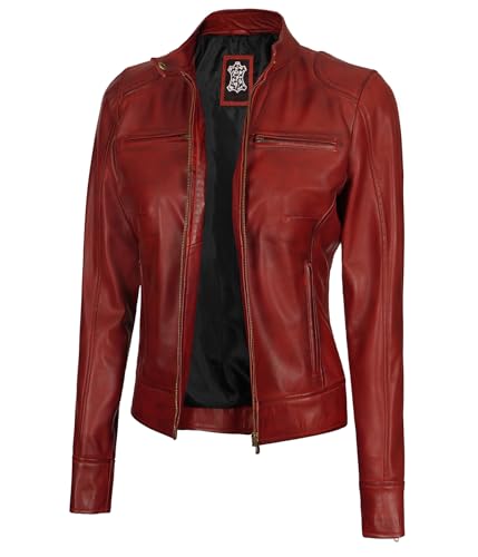 Dodg Maroon Leather Jacket Women