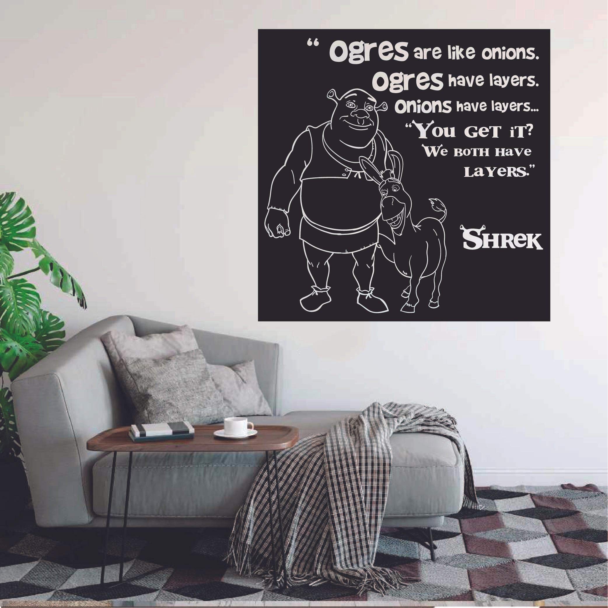 Shrek Quote Vinyl Wall Decal - 'Ogres Have Layers' Funny Wall Art Sticker (20x20 Inch) - Perfect for Kids Room, Nursery, Kindergarten & Home Decor