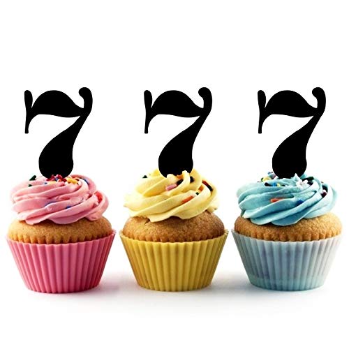 Lucky Number 7 Silhouette Acrylic Cupcake Toppers - 10pcs Wedding Birthday Party Decorations for Anniversary, Baby Shower & Special Events