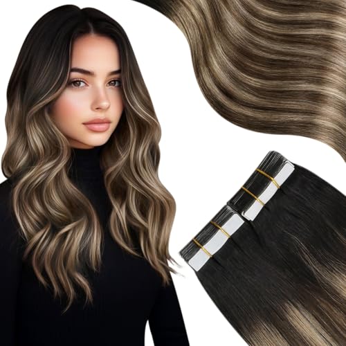 #1B Black Ombre 4 Dark Brown Highlighted 14 Golden Blonde