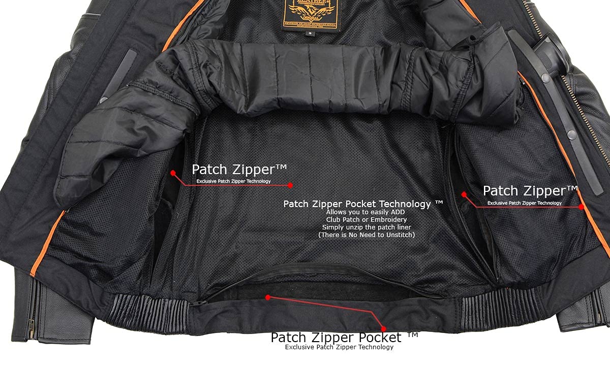 Milwaukee Leather Men's Reaper Black LKM1785 Leather Motorcycle Jacket with Side Stretch Panels & Reflective Piping - Perfect for Riding, Commuting & Outdoor Adventures