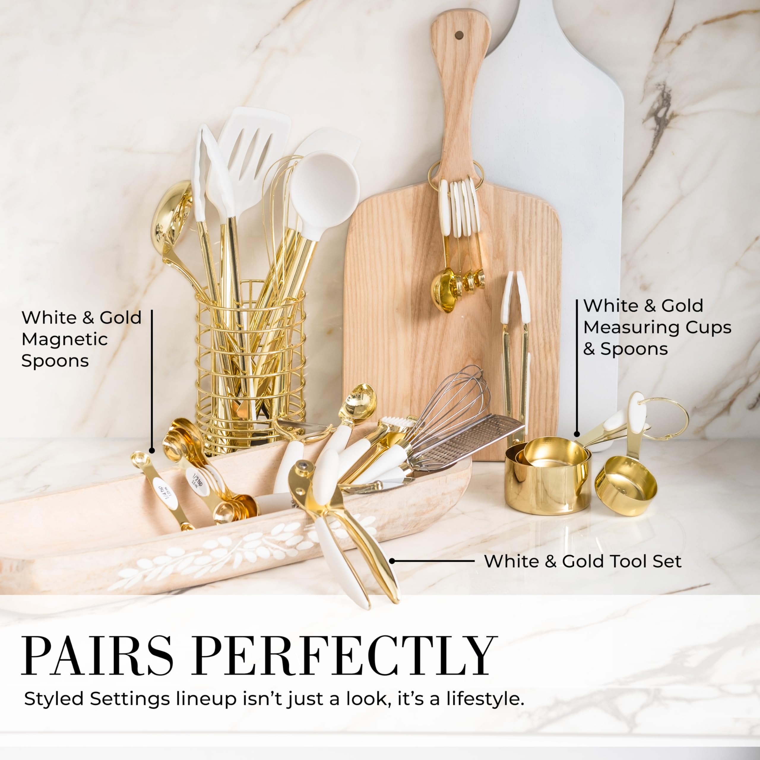 Premium 7-Piece White & Gold Silicone Cooking Utensil Set with Holder - Heat-Resistant Kitchen Tools for Nonstick Cookware - Perfect for Baking, Frying & Modern Kitchen Decor - Luxury Cooking Gift Set for Home Chefs