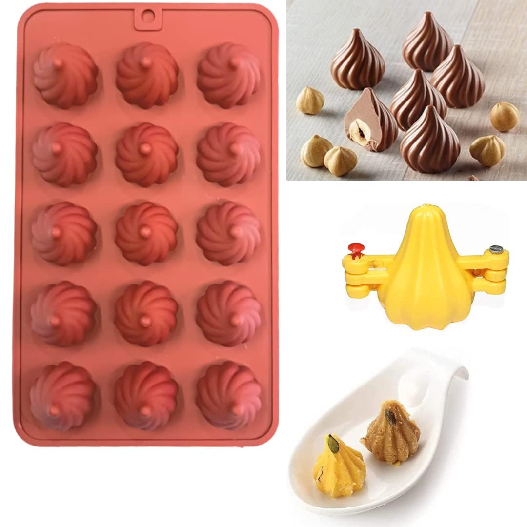 Kunya® 15 Cavity Modak Shape Silicone Chocolate Mold - Premium Food Grade Silicone Chocolate Molds for Ganesh Chaturthi, Diwali & Festive Treats - Perfect for Homemade Chocolates, Candies & Dessert Decorations