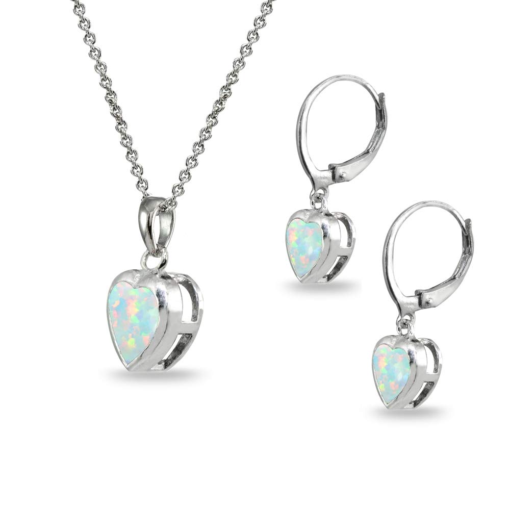 Women's Jewelry Sets - Sterling Silver Heart Necklace & Dangle Earrings with Birthstone (Genuine/Synthetic Gems) | Perfect for Valentine's Day, Anniversary Gifts & Everyday Elegance