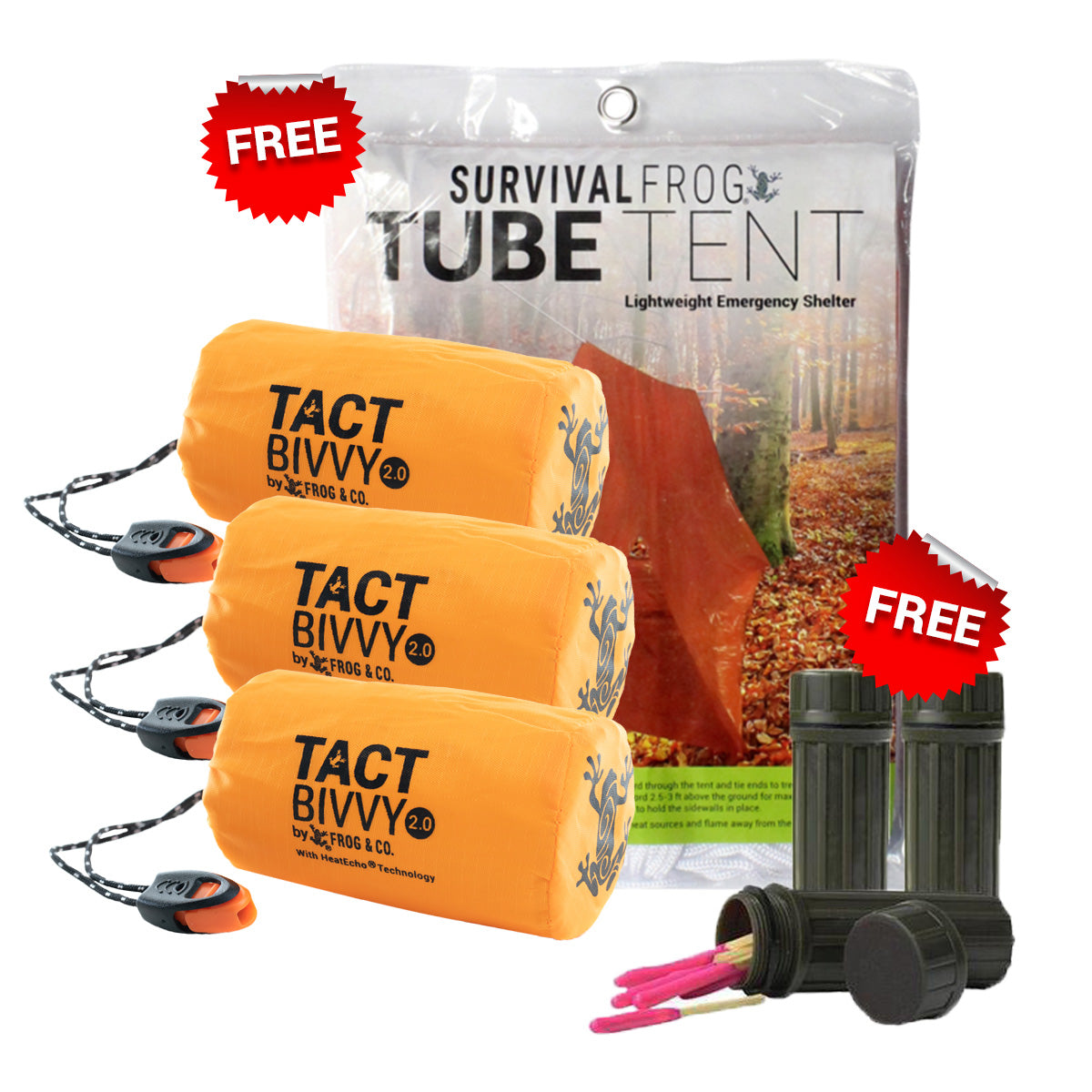 ZIPIFY & UPGRADE Emergency Sleeping Bags - 3 Tact Bivvy Survival Gear with 3 Free Matches & 1 Free Tube Tent | Perfect for Camping, Hiking, Outdoor Adventures & Emergency Preparedness Kits
