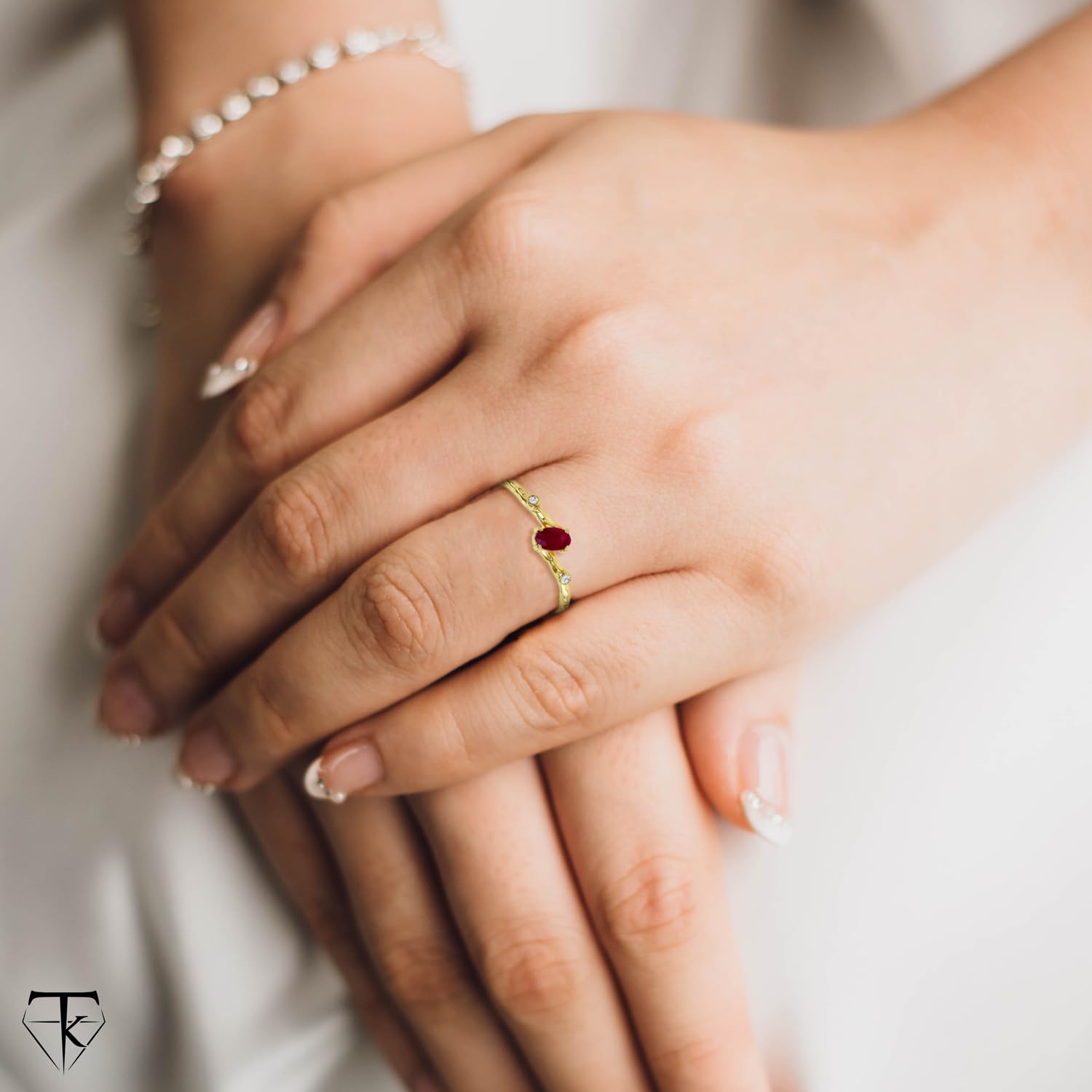 10K Gold Dainty Diamond & Genuine Oval Solitaire Ruby Birthstone Ring for Women - Red Gemstone Promise Ring, Stackable Fine Gold Jewelry Gift (Made in USA) | Perfect for Valentine's Day, Anniversary Gifts & Everyday Elegant Wear