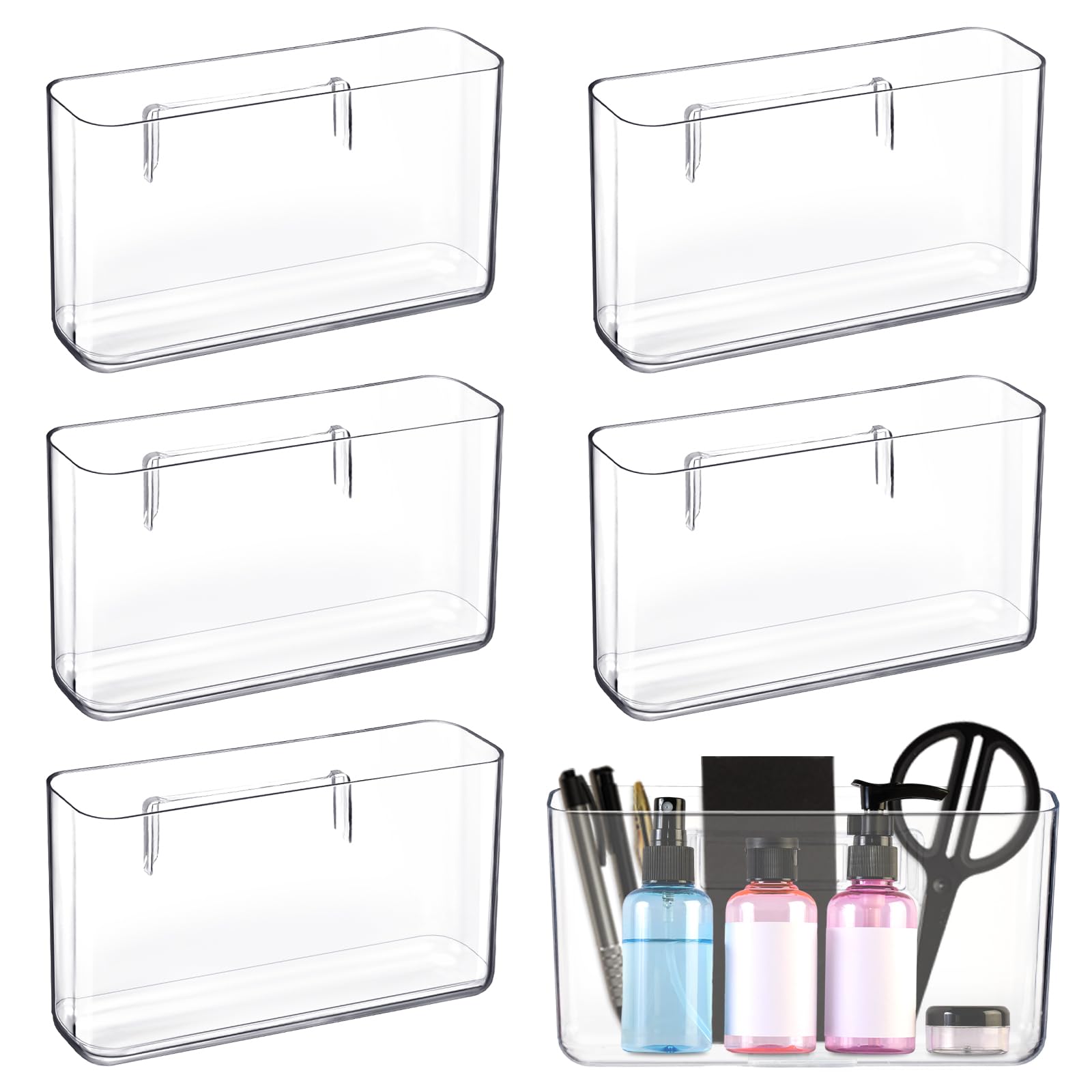Suzile 6-Pack Clear Acrylic Wall Mount File Organizer - Adhesive Cabinet Door Storage Box for Office, Kitchen, Bathroom, Bedroom & Garage - Perfect for Documents, Spices, Toiletries & Craft Supplies (Large Size)