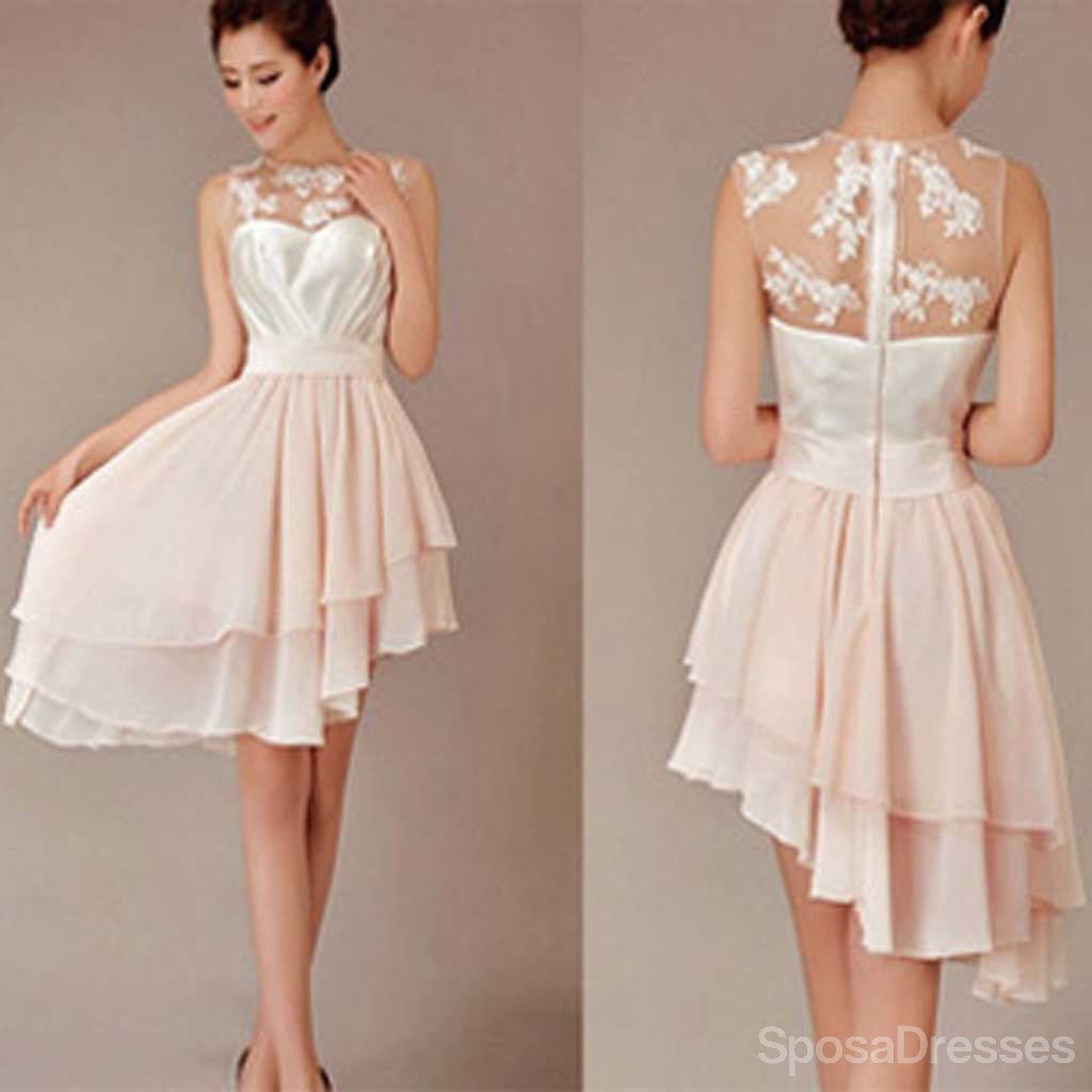 Affordable Pretty Junior Blush Pink Hi-Lo Short Knee-Length Bridesmaid Dress WG96 - Perfect for Weddings, Proms & Formal Events