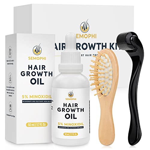 5% Minoxidil Hair Growth Kit with Derma Roller & Biotin Serum - Hair Loss Treatment for Men & Women - 0.25mm Microneedle Roller for Thicker Hair - At Home Scalp Care & Regrowth Solution