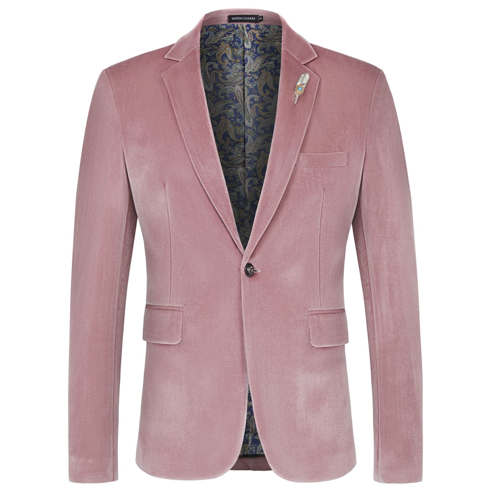 WEEN CHARM Men's Slim Fit Velvet Blazer Tuxedo Jacket - Formal Dinner Suit & Sport Coat for Weddings, Parties & Business Events