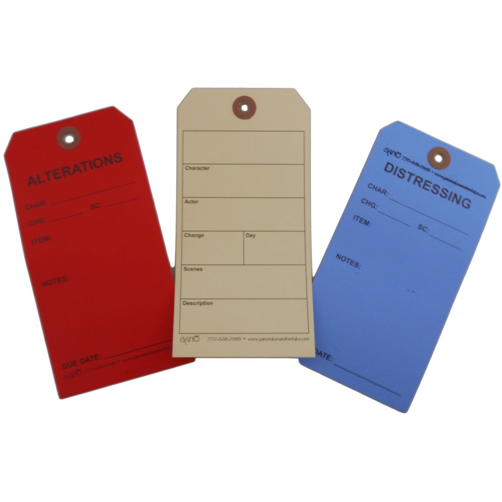 100-Pack Pre-Printed Clothing Tags for Alterations & Distressing - Actor/Character Info Labels - Perfect for Costume Design & Vintage Fashion DIY
