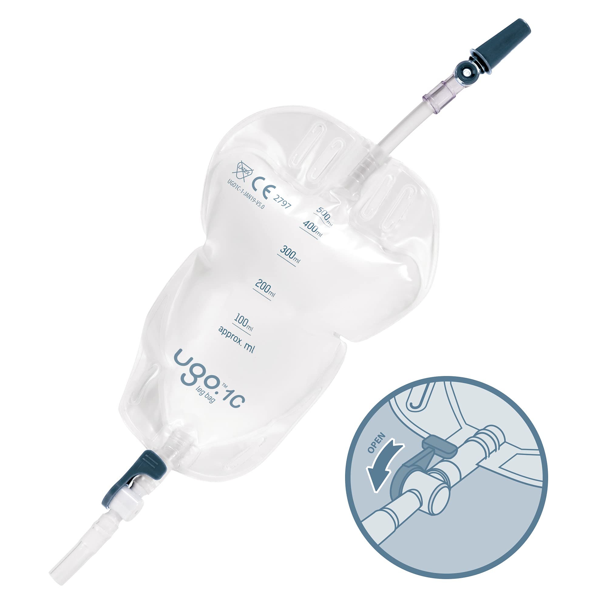 Ugo Leg Bags (10 Pack) - 500ml Urine Drainage Catheter Bags with Soft Fabric Backing, Natural Leg-Shape Design & Lever Tap - Ideal for Post-Surgery, Travel & Daily Use (Ugo 1C, Short Tube)