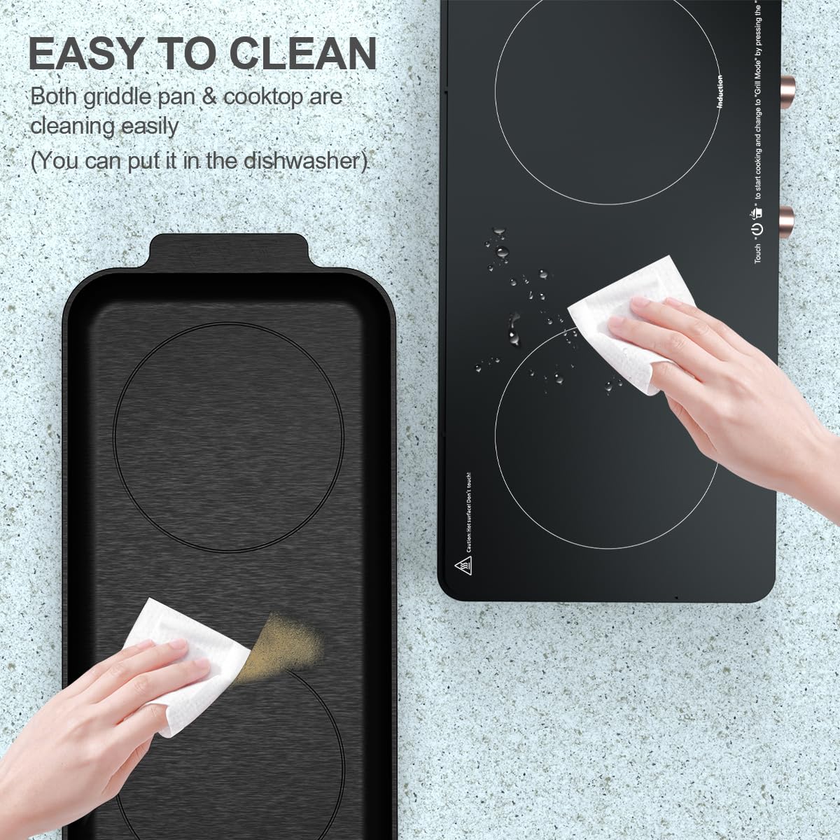 2 Burner Induction Cooktop with Removable Cast Iron Griddle - Portable Double Electric Stove with Digital Timer & Temperature Control - Perfect for Home Kitchen, Camping & Outdoor Cooking (Black)