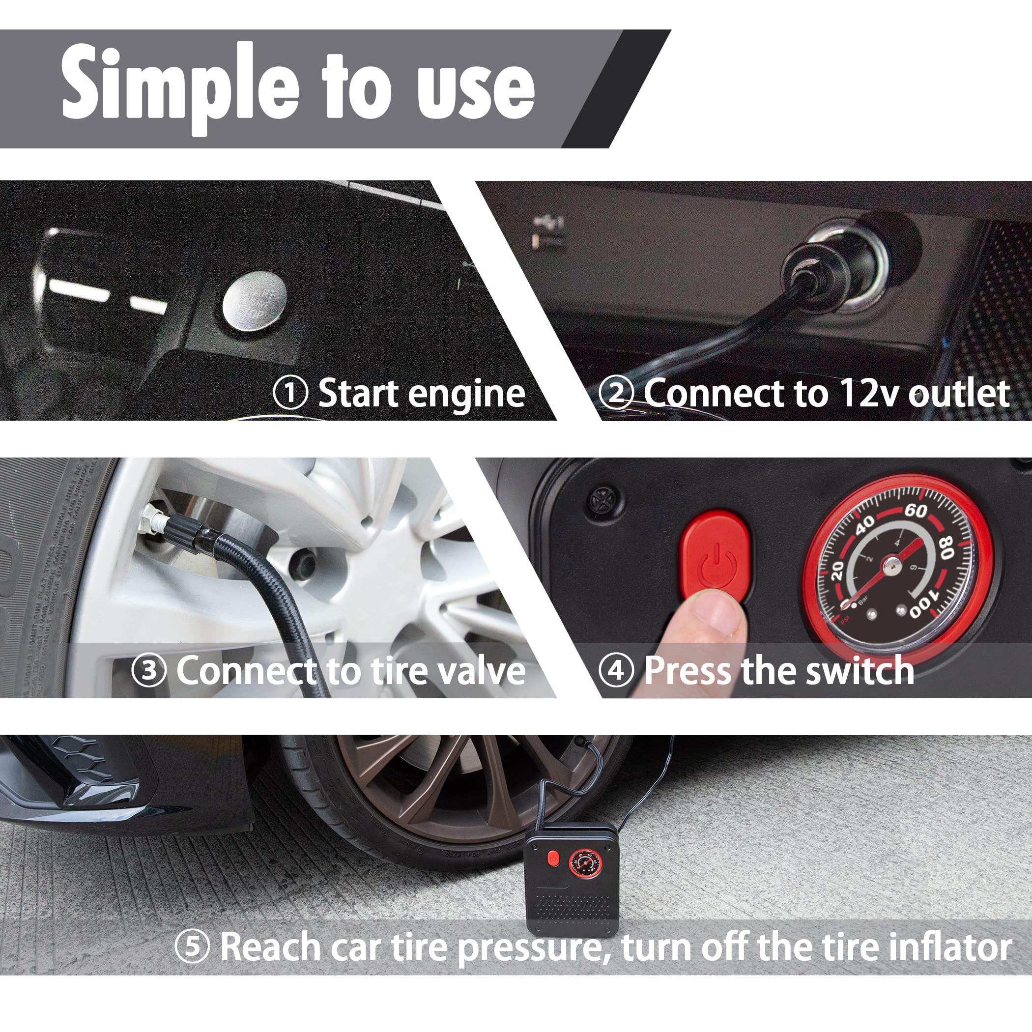 Portable Electric Air Compressor Pump for Car Tires, Bikes, Balls & Inflatables - CARTMAN 12V DC Tire Inflator with Digital Pressure Gauge - Fast Inflation for Road Trips, Camping & Emergency Use (Black)