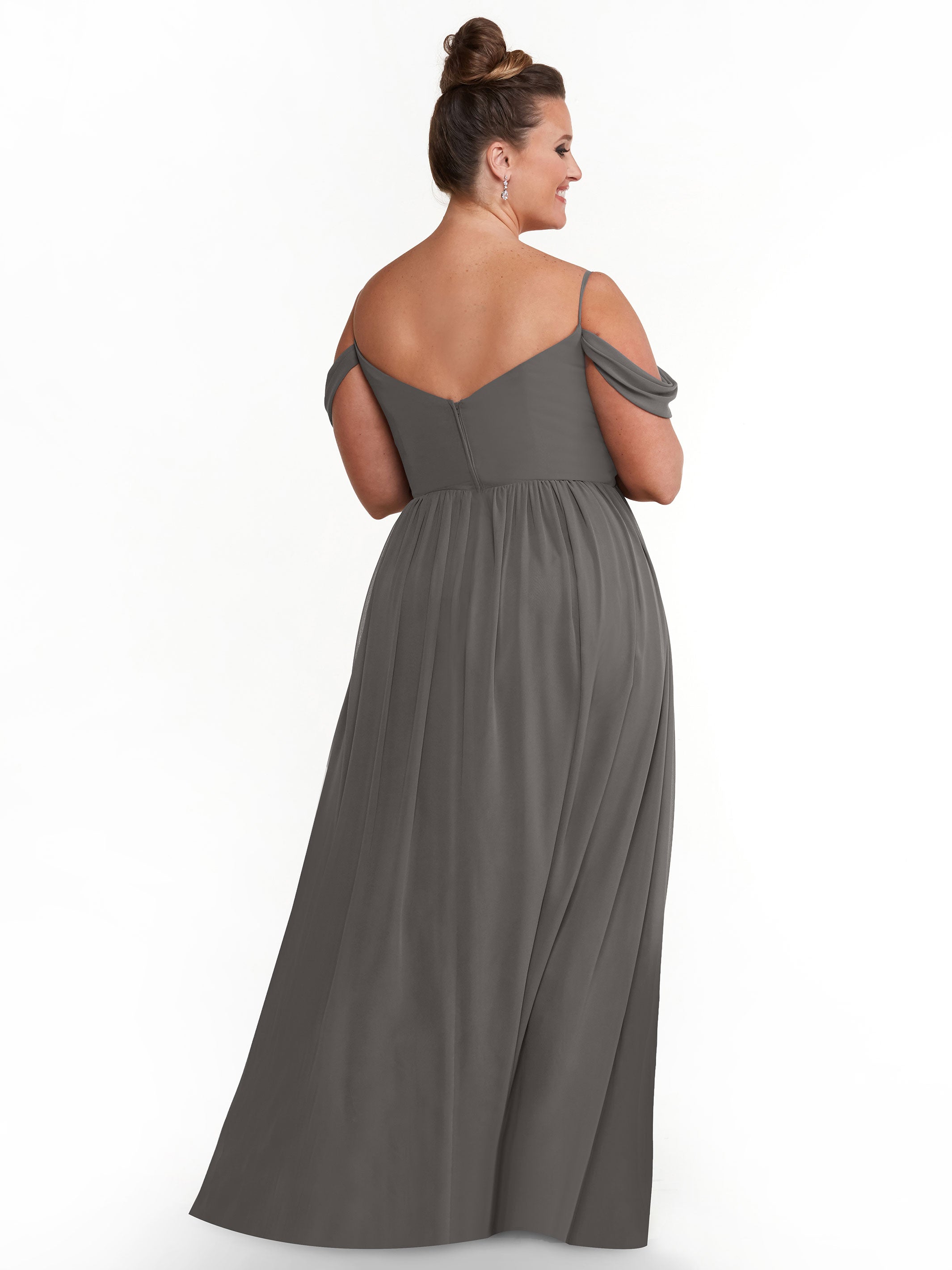 Elegant Off-the-Shoulder Chiffon Bridesmaid Dress with Spaghetti Straps - Perfect for Weddings, Formal Events & Special Occasions