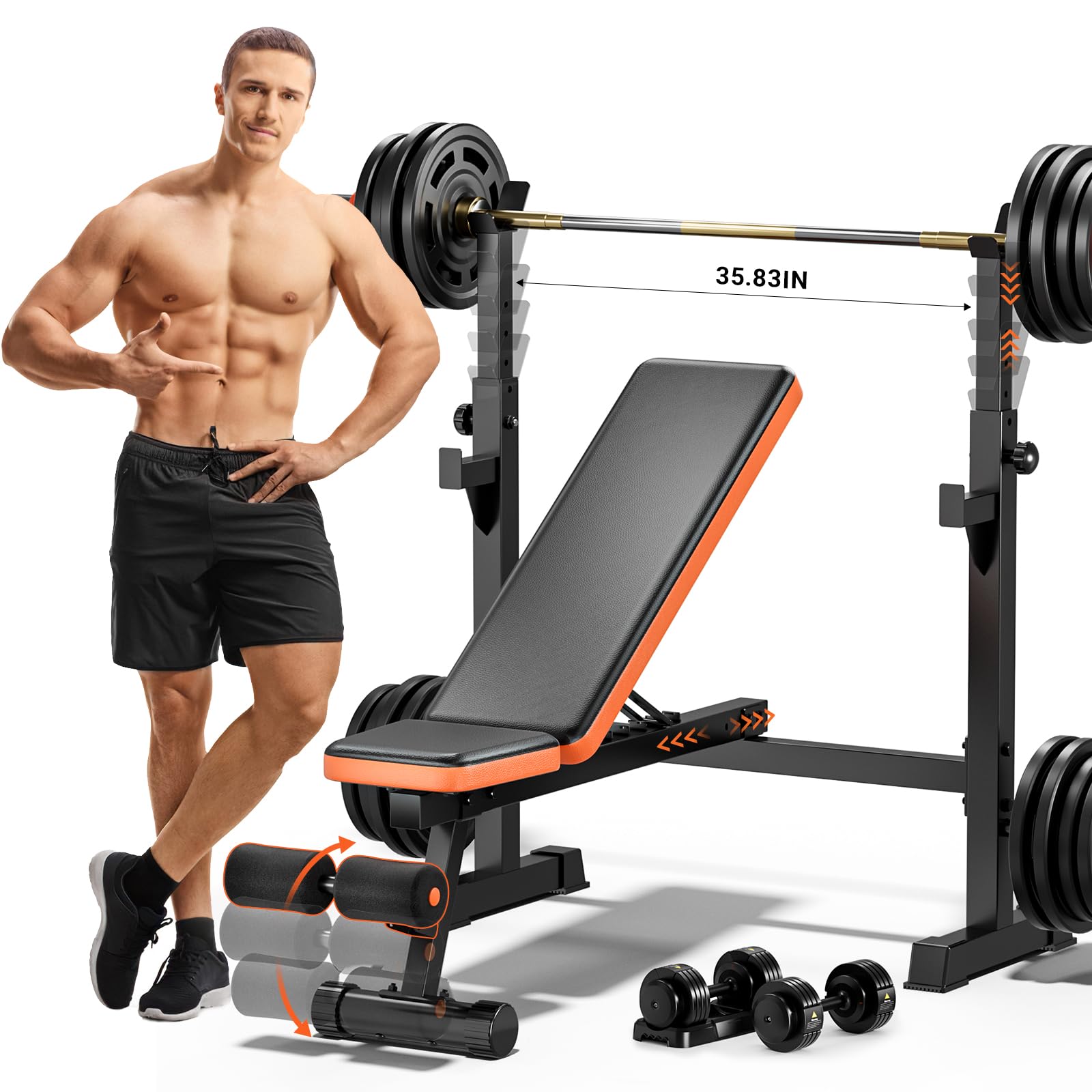 Fostoy 770lbs Adjustable Weight Bench Set with Squat Rack - Olympic Home Gym Equipment for Strength Training | Perfect for Full Body Workouts, Bench Press & Squats in Home or Garage Gym