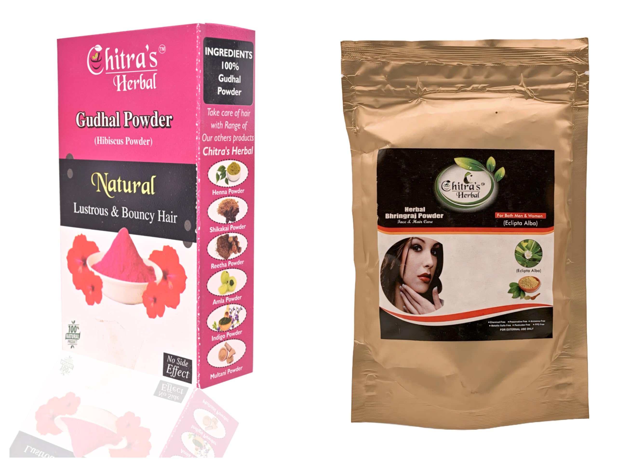 Chitra's Herbal Hair Care - Bhringraj & Hibiscus Powder Combo for Hair Growth & Nourishment (2-Pack) | Natural Ayurvedic Treatment for Dry, Damaged Hair & Scalp Health | Perfect for DIY Hair Masks & Herbal Hair Care Routines