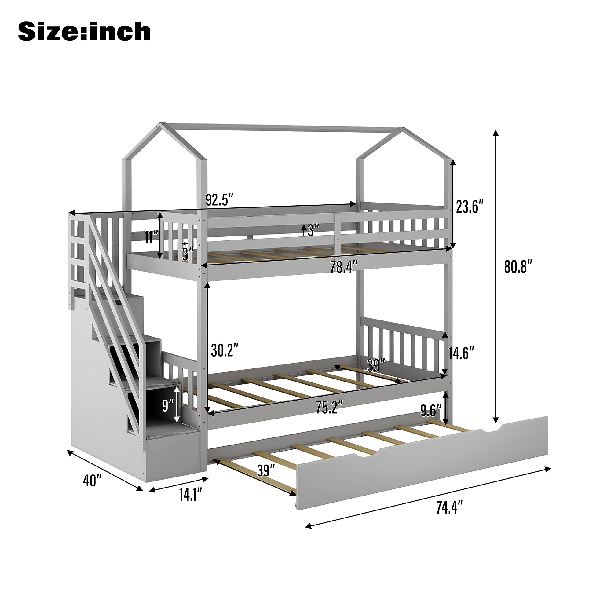 **Twin Over Twin Bunk Bed with Trundle - Solid Wood Kids Bunk Bed with Staircase & Storage - Space-Saving Bedroom Furniture for Boys, Girls, Teens - Perfect for Shared Rooms, Sleepovers & Small Spaces**