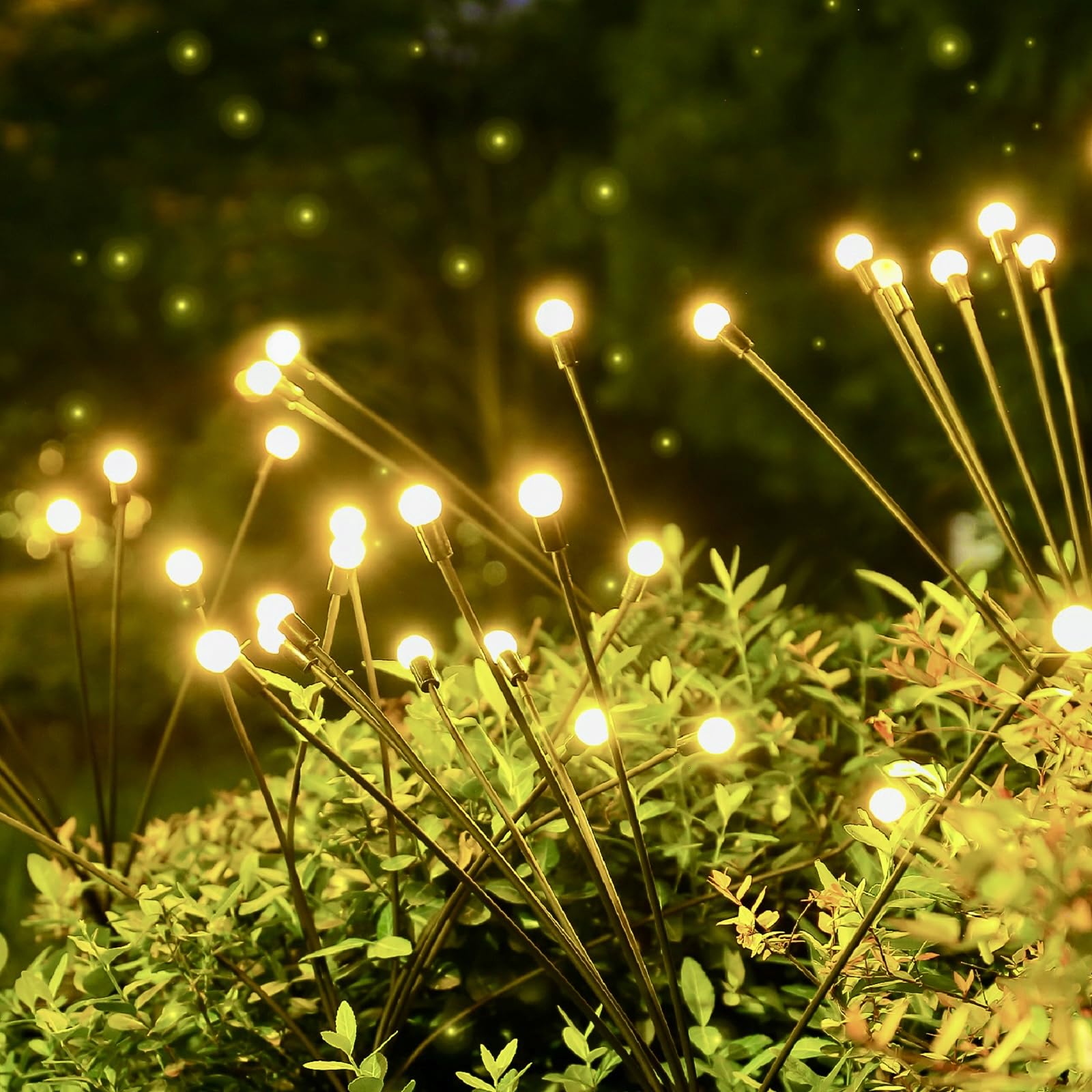 4 Pack Solar Firefly Garden Lights Outdoor Waterproof - 8 LED Vibrant Firefly Starburst Swaying Lights by Wind, Solar Powered Decorative Lights for Garden, Yard, Pathway & Patio (Warm White) - Perfect for Outdoor Evening Ambiance & Landscape Decoration
