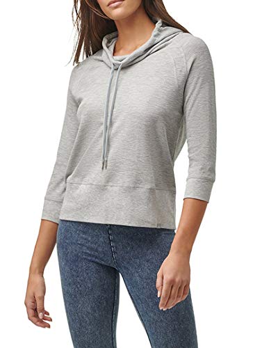 Marc New York Performance Women's Micro Waffle 3/4 Sleeve Funnel Neck Hoodie - Soft Thermal Pullover for Yoga, Running & Casual Wear