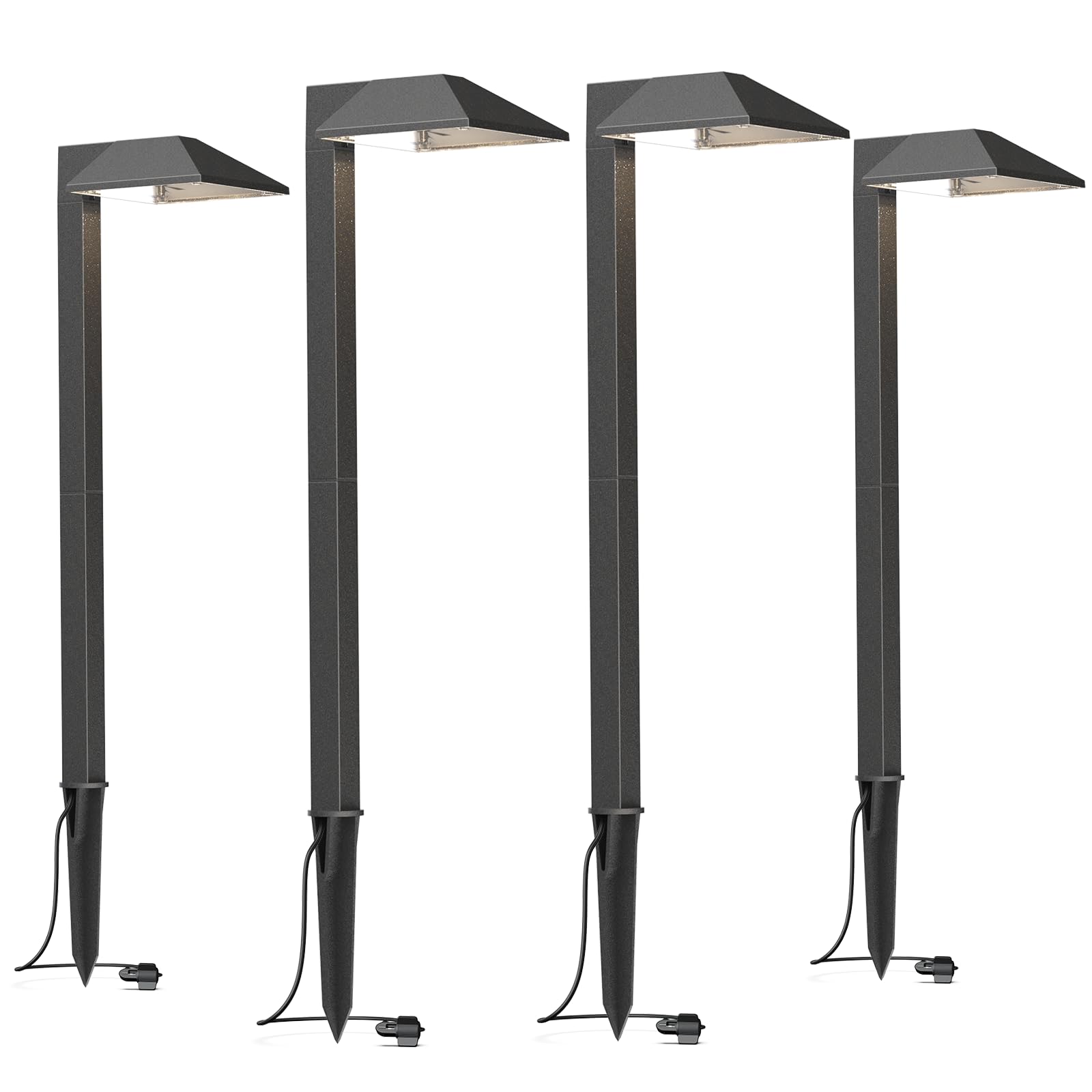 12V Low Voltage LED Landscape Pathway Lighting Kit - 0.6W Warm White (3100K) Outdoor Yard Lights for Walkway, Sidewalk & Driveway - 4 Pack Black Metal Corded Light Set - Perfect for Garden, Patio, Front Yard & Backyard Lighting