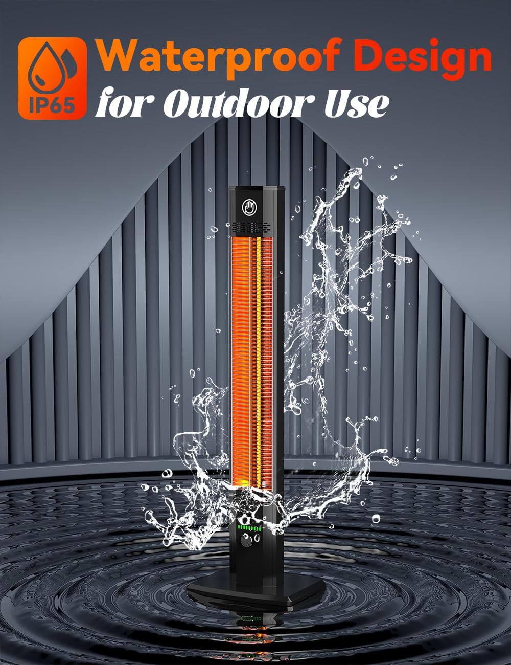 BALKO 42 Inch Outdoor Infrared Heater with 9 Heat Levels & 540 Min Timer - 1500W Patio Heater with Child Safety Lock, IP65 Waterproof, Tip-Over & Overheat Protection - Perfect for Garage, Deck, Backyard, and Indoor Use